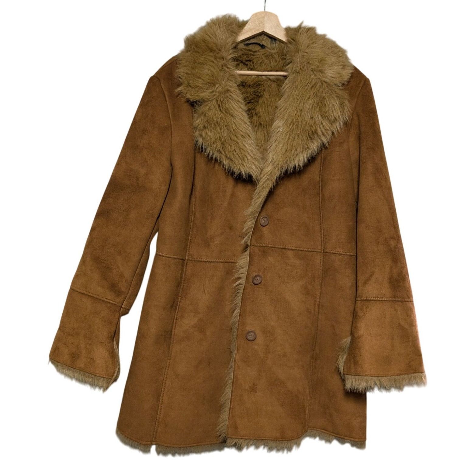 Mixit Womens XL Faux Suede Fur-Lined Brown Coat
