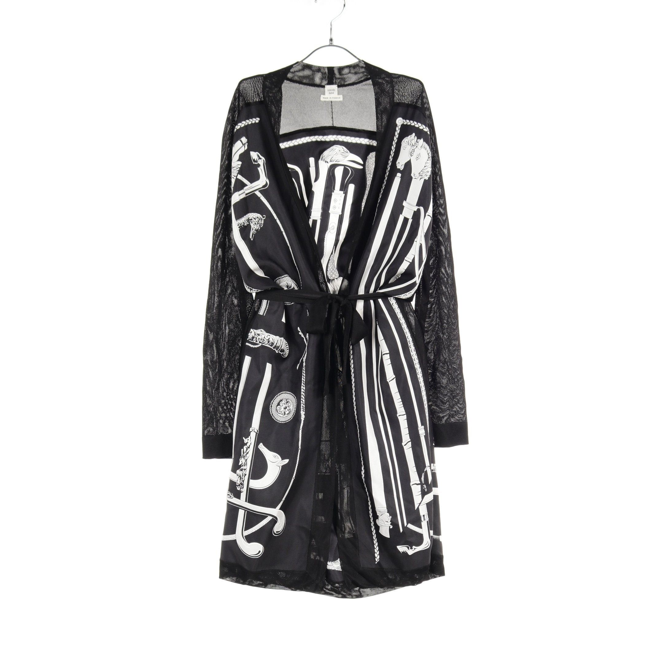 image of Hermes Cardigan Silk Black White Gray, Women's
