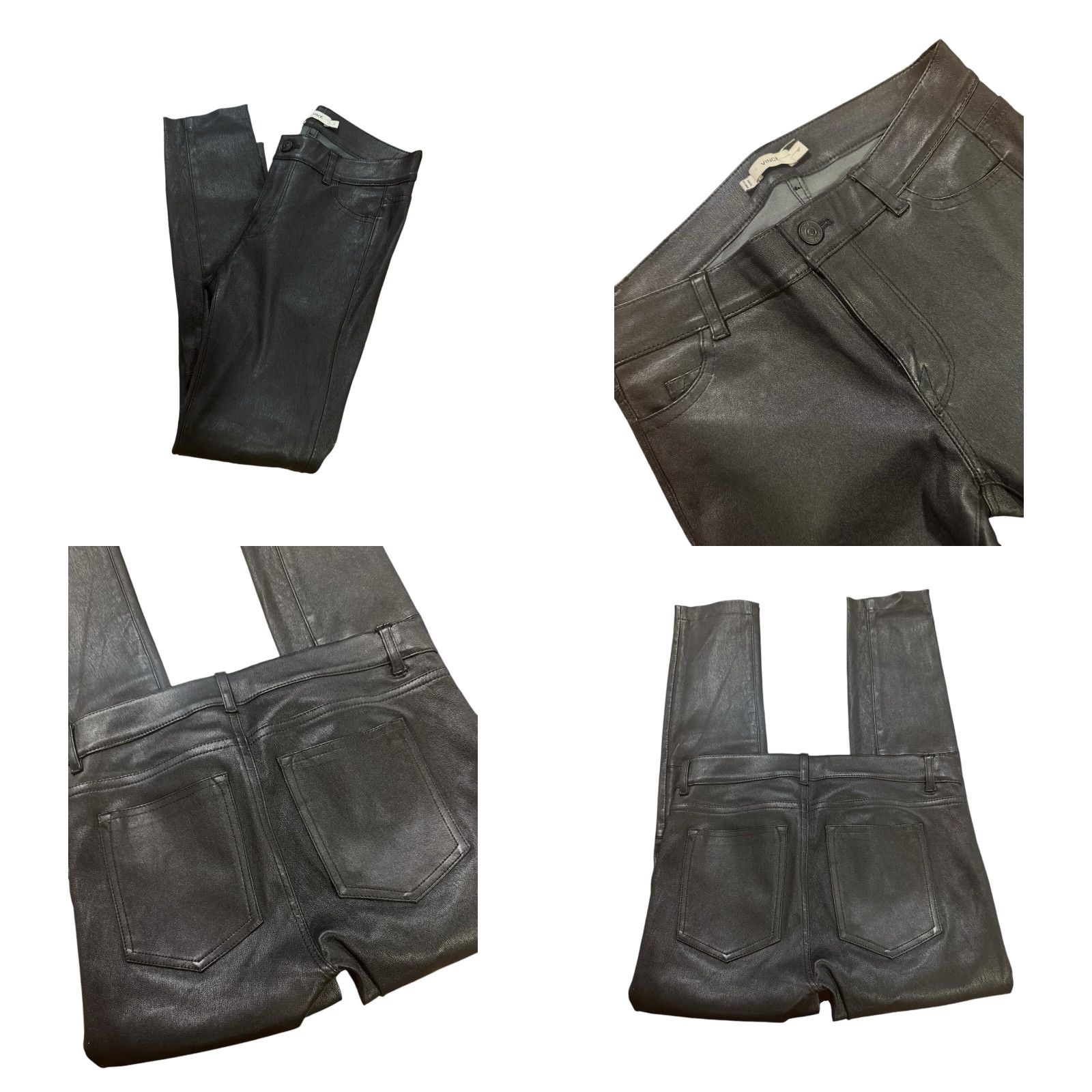 Vince Vince 100% Lamb Leather Pants Women Slim Size 0 Black Knitted 31in Ankle Regular Pants Womens Season Spring Summer Fall Party/Cocktail Casual Size 25" / US 0 / IT 36 - 9 Thumbnail