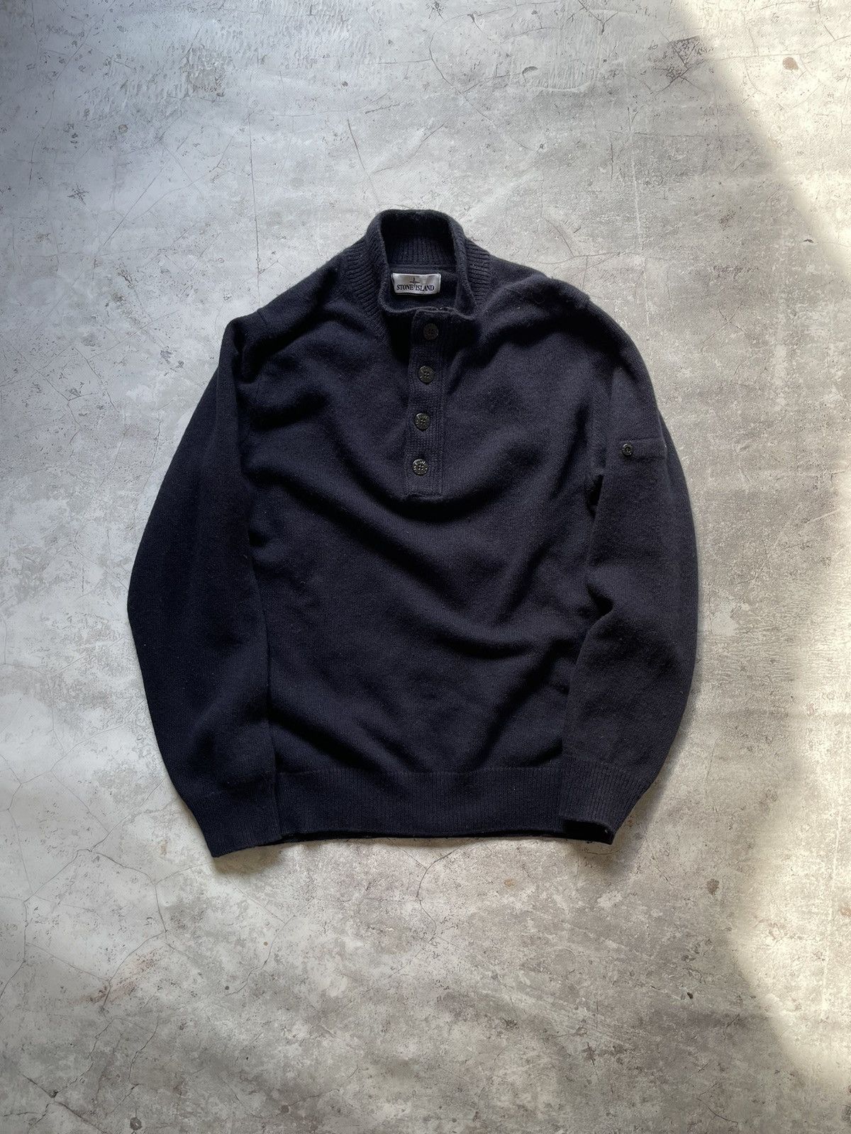 Stone Island Stone Island Navy Wool Buttoned Quarter Zip Knit Sweater Size US XL / EU 56 / 4 - 1 Thumbnail