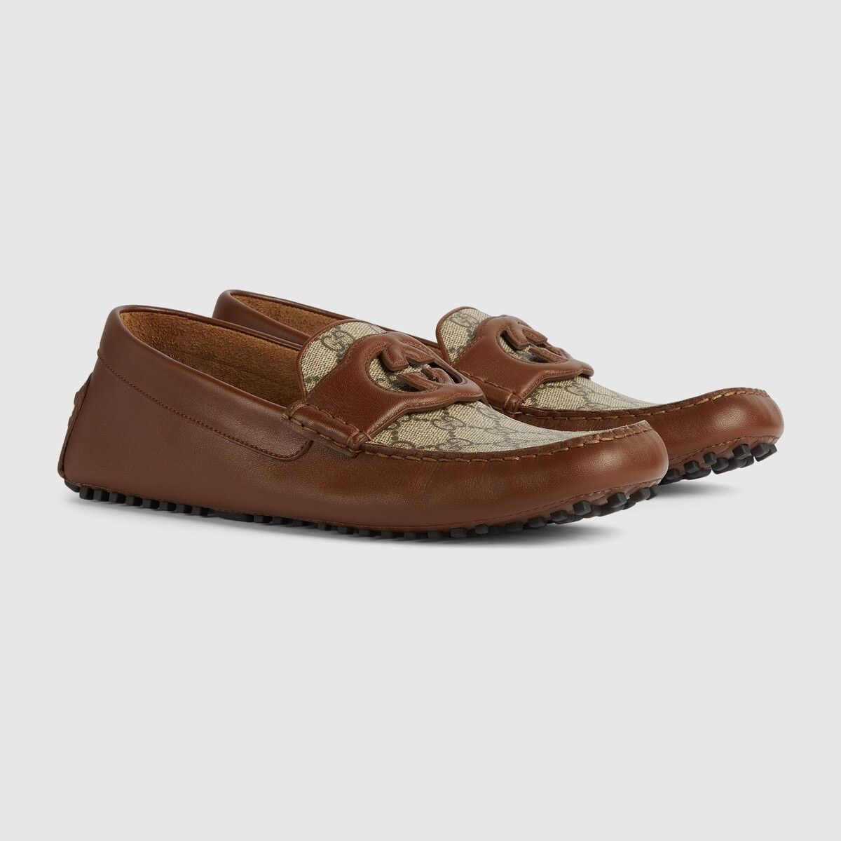 Gucci o1s1wg110325 Interlocking G Driver Loafers in Beige & Brown Size US 5.5 / EU 38 - 2 Thumbnail