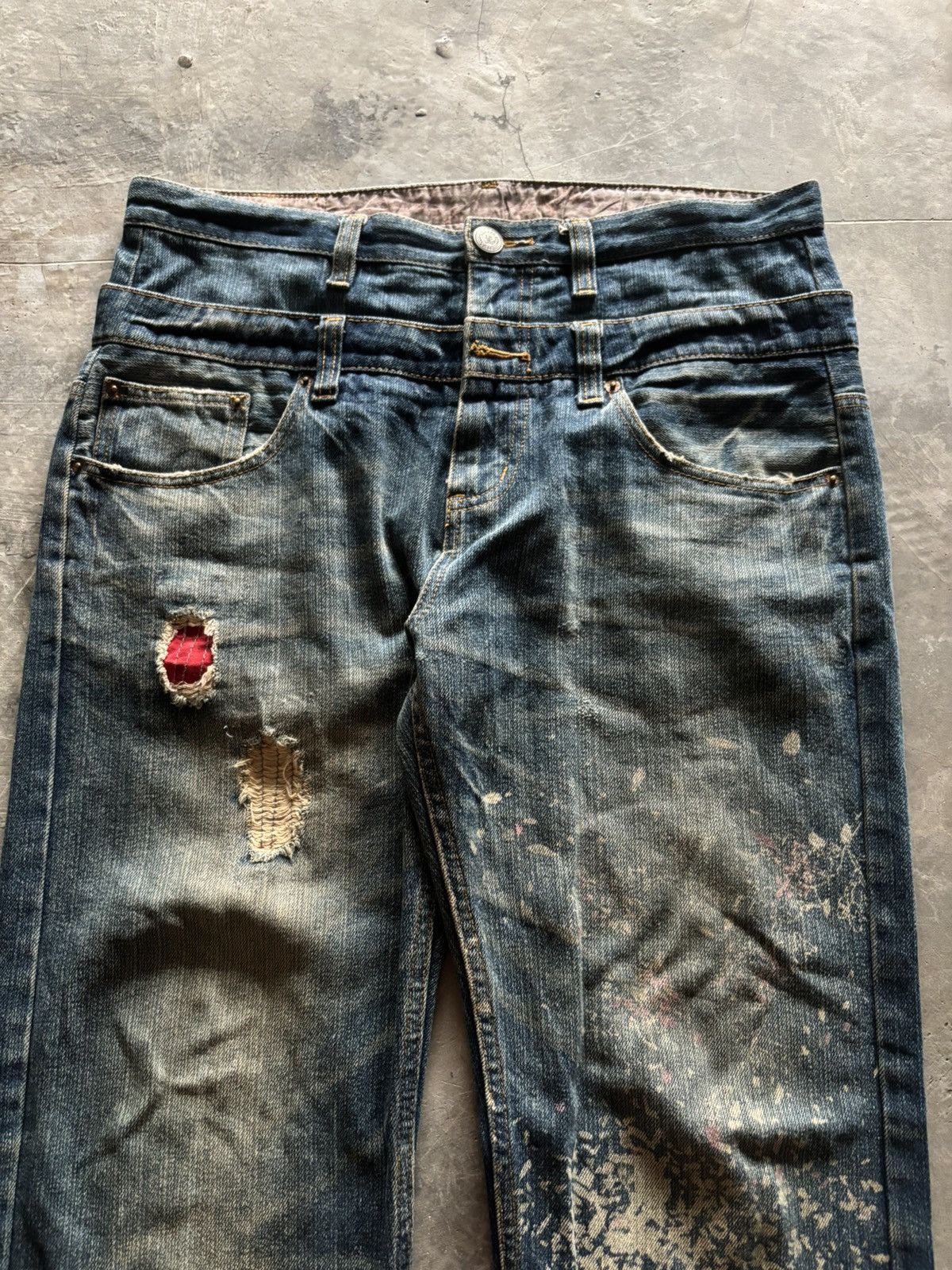 Karakuri Tamashii DOUBLE WAIST DISTRESSED BUDEN JAPANESE DENIM SKULL SUKAJAN Size US 35 - 2 Thumbnail