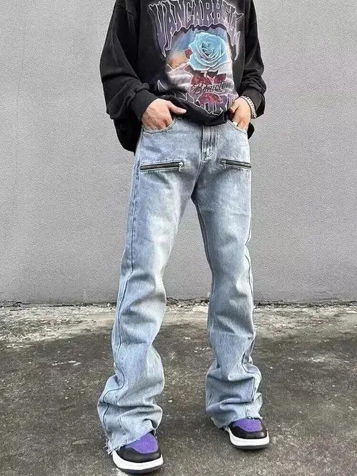 Homemade × Japanese Brand × Jean Vintage washed light blue zippered bootcut jeans Size US 32 / EU 48 - 1 Thumbnail