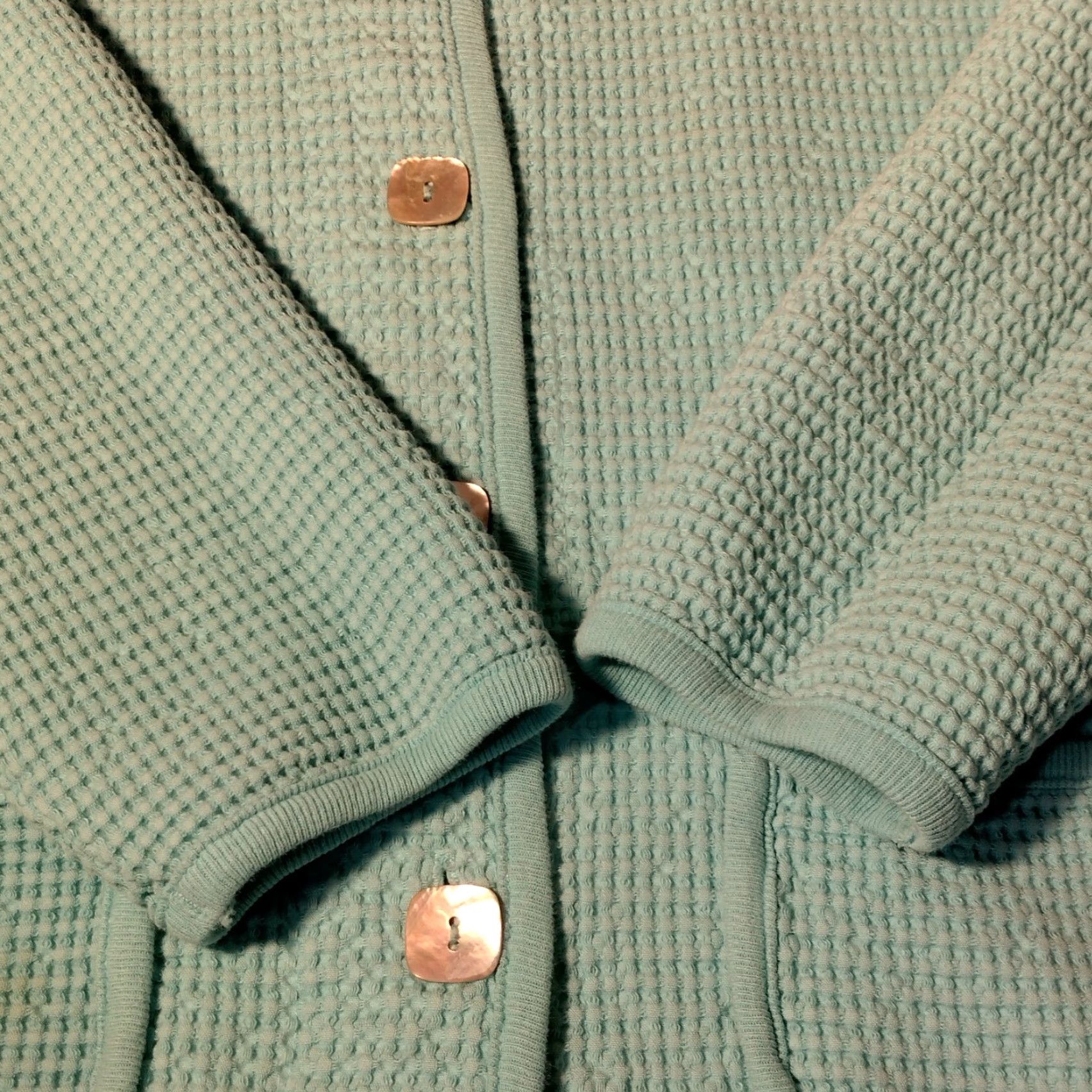 Vintage Focus Shacket Women M Waffle Woven Button Up Collared Coastal Blue Lagenlook USA Size M / US 6-8 / IT 42-44 - 7 Thumbnail