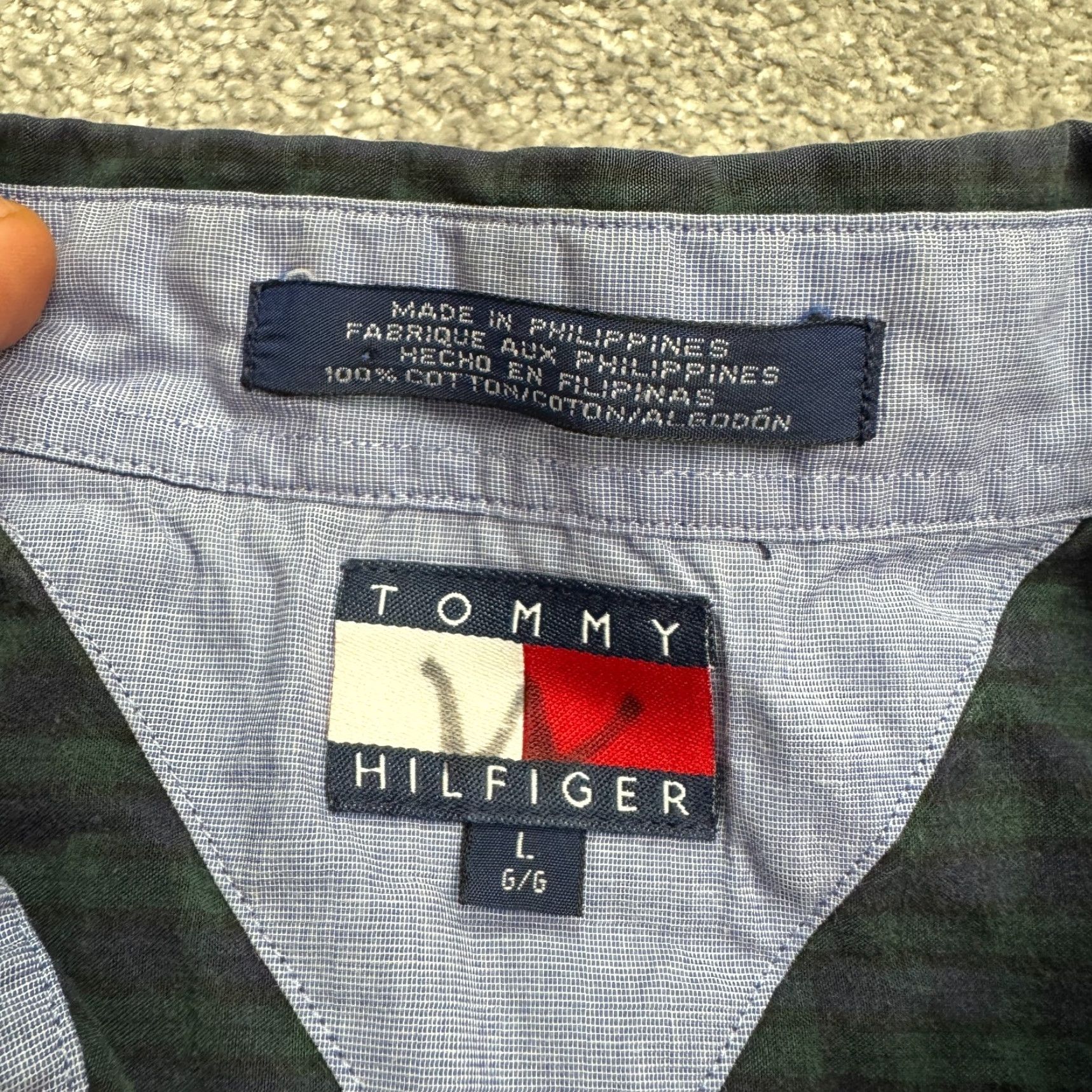 Tommy Hilfiger VINTAGE Tommy Hilfiger Shirt Large Green Plaid Cotton Button-Down 90s Mens Size US L / EU 52-54 / 3 - 7 Thumbnail