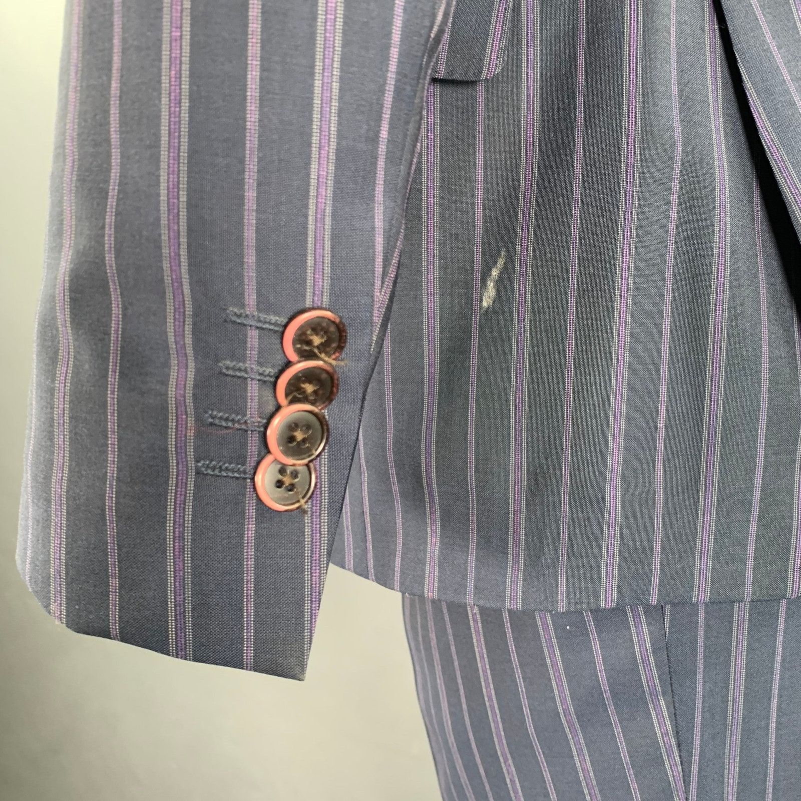 Etro ETRO Size 38 Navy Purple Pinstripe Wool Notch Lapel Suit Size 38R - 5 Thumbnail