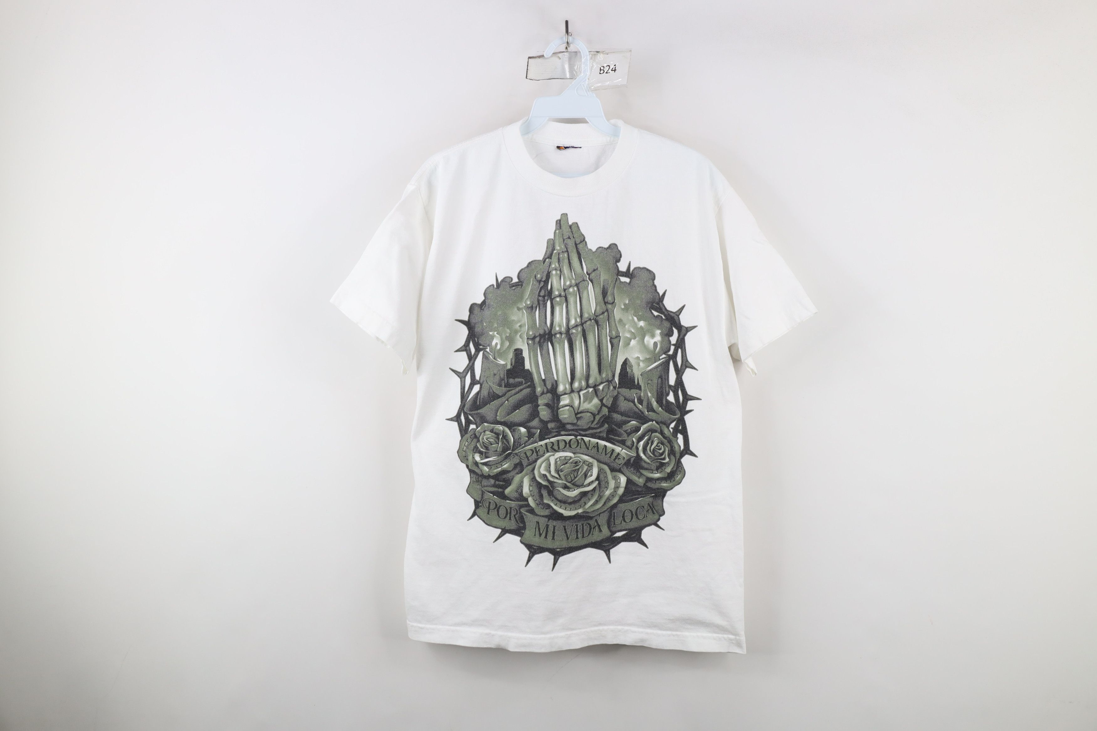 Vintage Vintage 90s Streetwear Mi Vida Loca Skeleton Rose T-Shirt Size US M / EU 48-50 / 2 - 1 Thumbnail