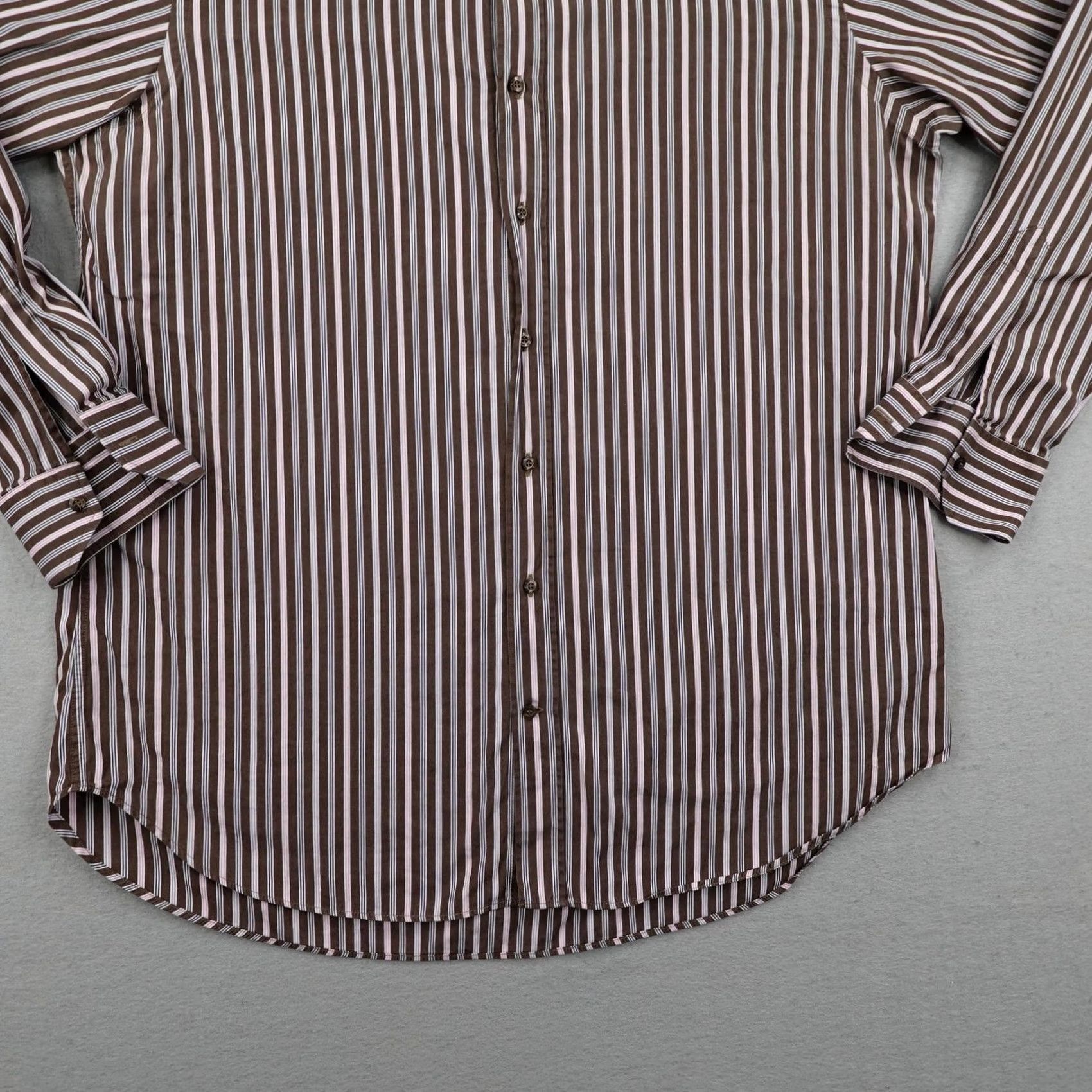 Etro ETRO Shirt Mens XL Brown Size Pink Stripes Dress Button Cotton Italy Size 46R - 3 Thumbnail