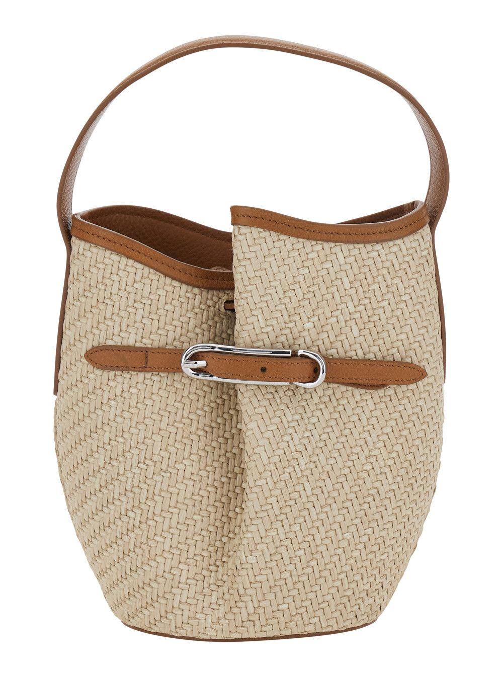 Liffner Shoulder Bag 'Belted Bucket Bag Raffia' Beige with Raffia Handle and Leather Belt Detail. In Viscose and Cotton. Women. Size ONE SIZE - 1 Thumbnail