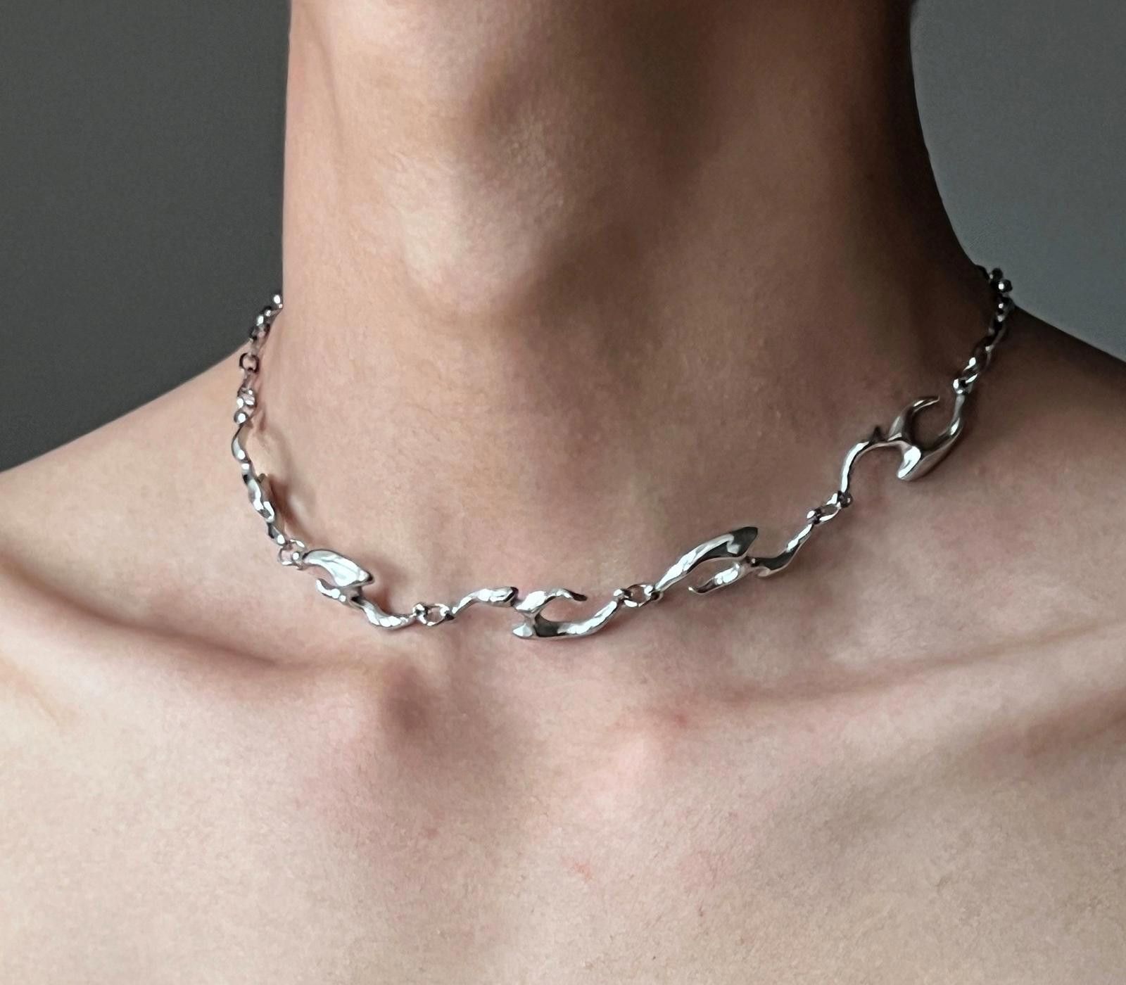 Jewelry Silver Chunky Chain Link Necklace, Modern Necklace Size ONE SIZE - 2 Thumbnail