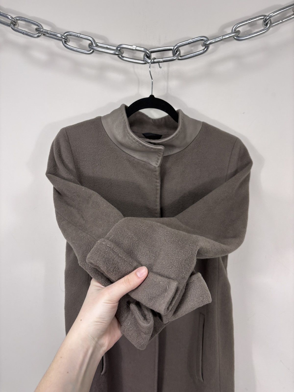 Cinzia Rocca Cinzia Rocca Women’s Taupe Virgin Wool Coat Stand Collar Size M / US 6-8 / IT 42-44 - 8 Thumbnail