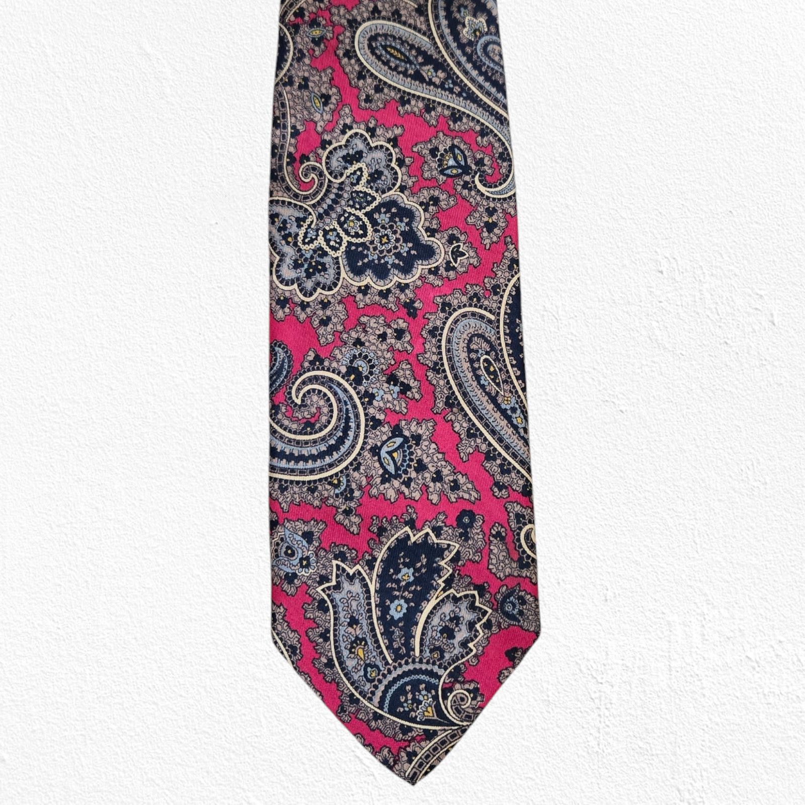 Robert Talbott 80s Red Paisley Damask Silk Tie Size ONE SIZE - 2 Thumbnail