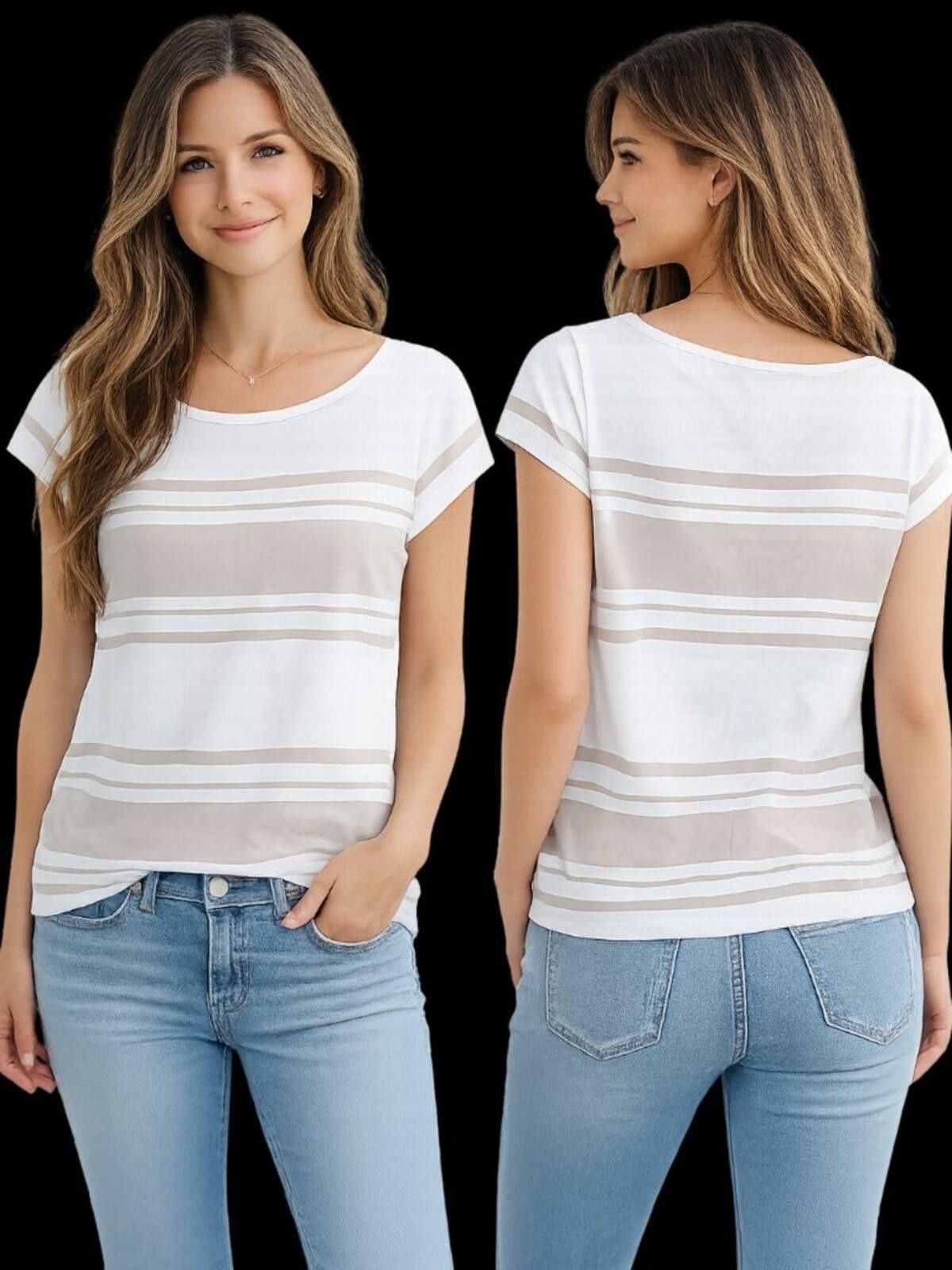 Other Liz Claiborne Off White Top With Beige Stripes Size Medium Size M / US 6-8 / IT 42-44 - 1 Thumbnail