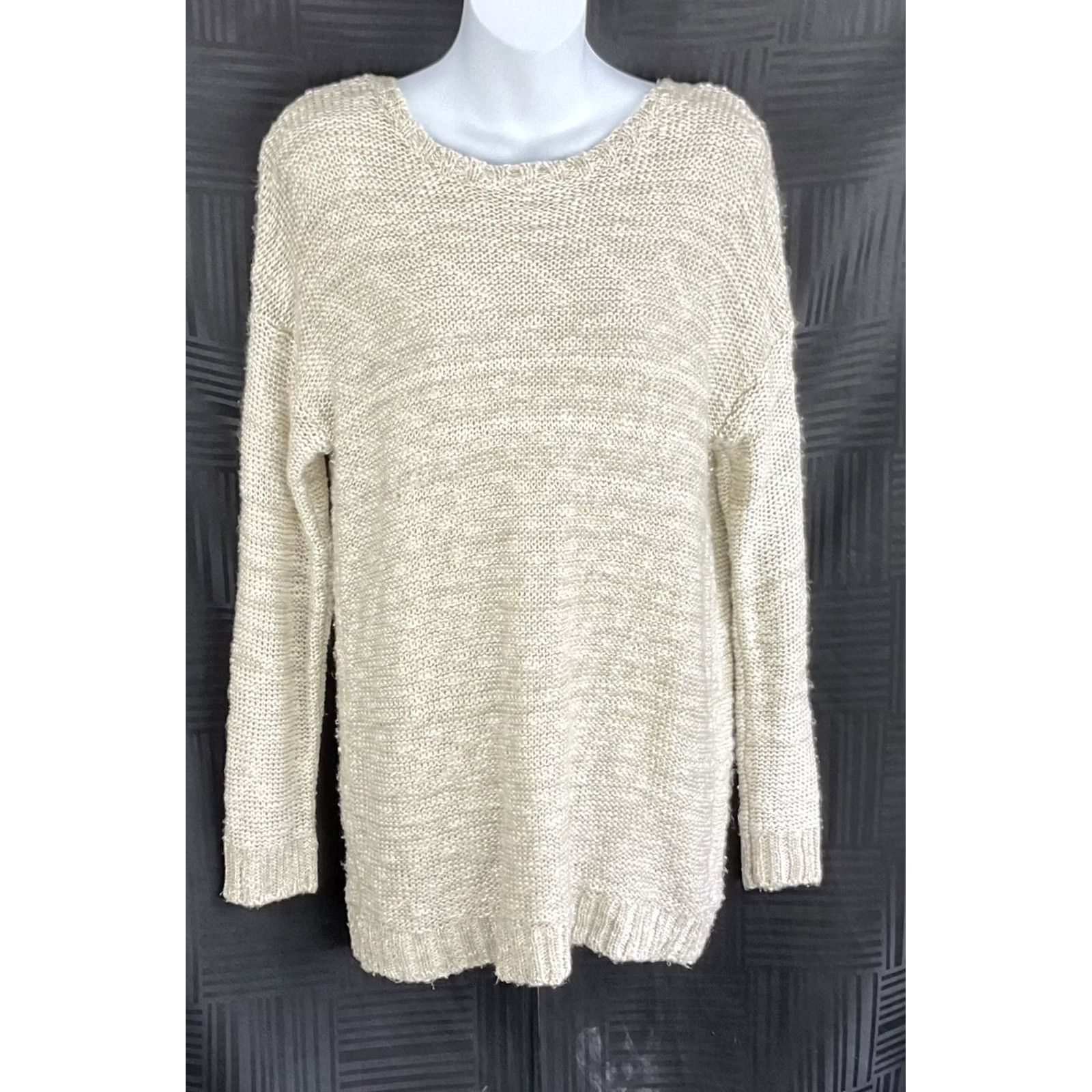 Vintage VINTAGE Tunic Sweater L Taupe Metallic Open Strappy Back Nubby Knit Cottage Boho Womens Size L / US 10 / IT 46 - 5 Thumbnail