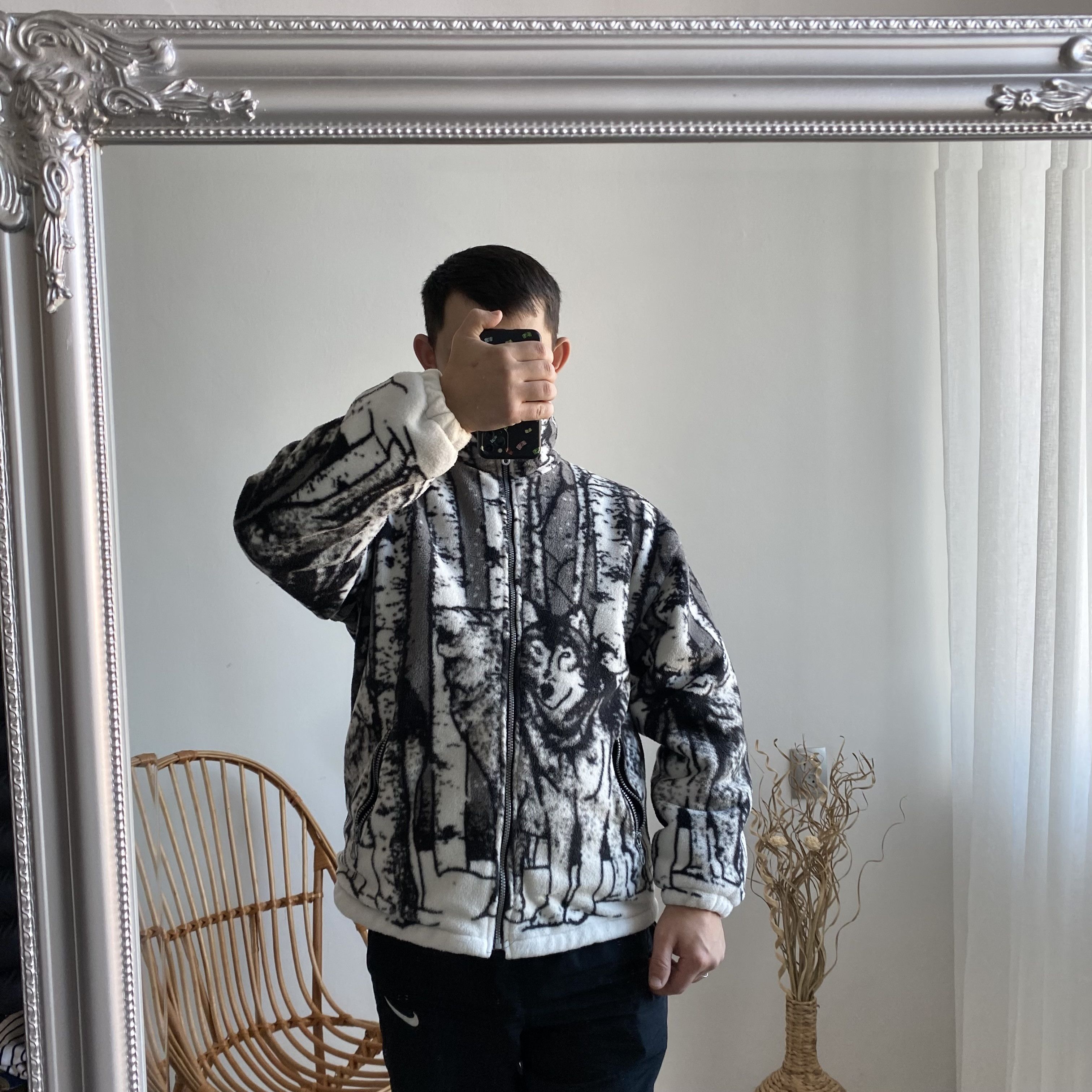 🐺 Vintage Fleece Wolf Sherpa Jacket Full Zip Animal print