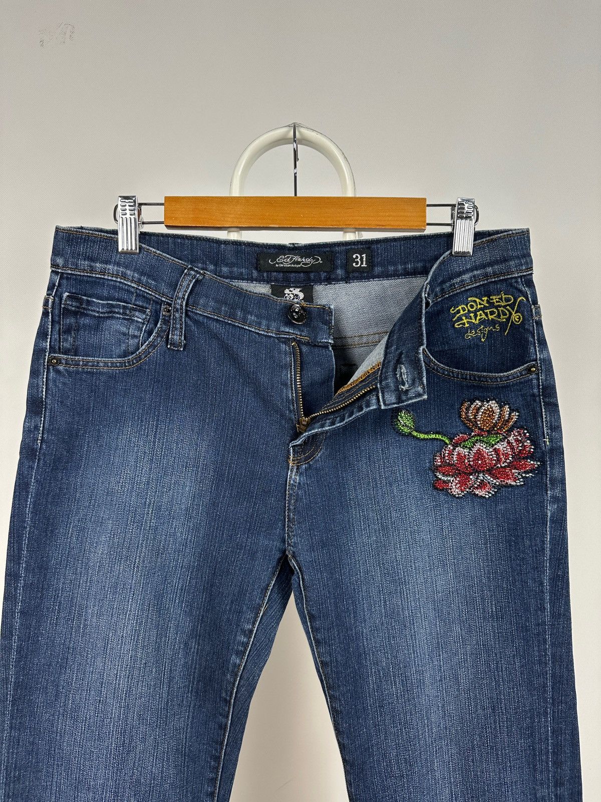 Ed Hardy Ed Hardy Rhinestones Flowers Denim Jeans Pants Size 31" - 14 Thumbnail