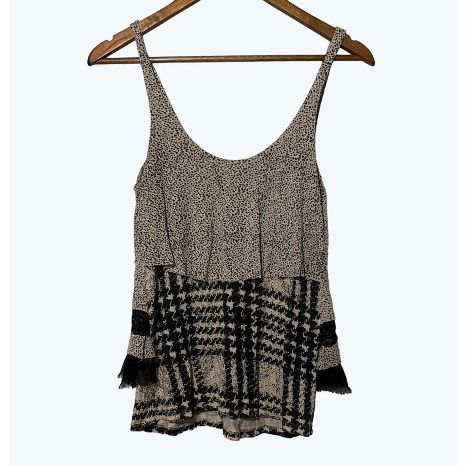 Other Silence & Noise Tiered Lace Tank Top Beige Black XS Size XS / US 0-2 / IT 36-38 - 3 Thumbnail