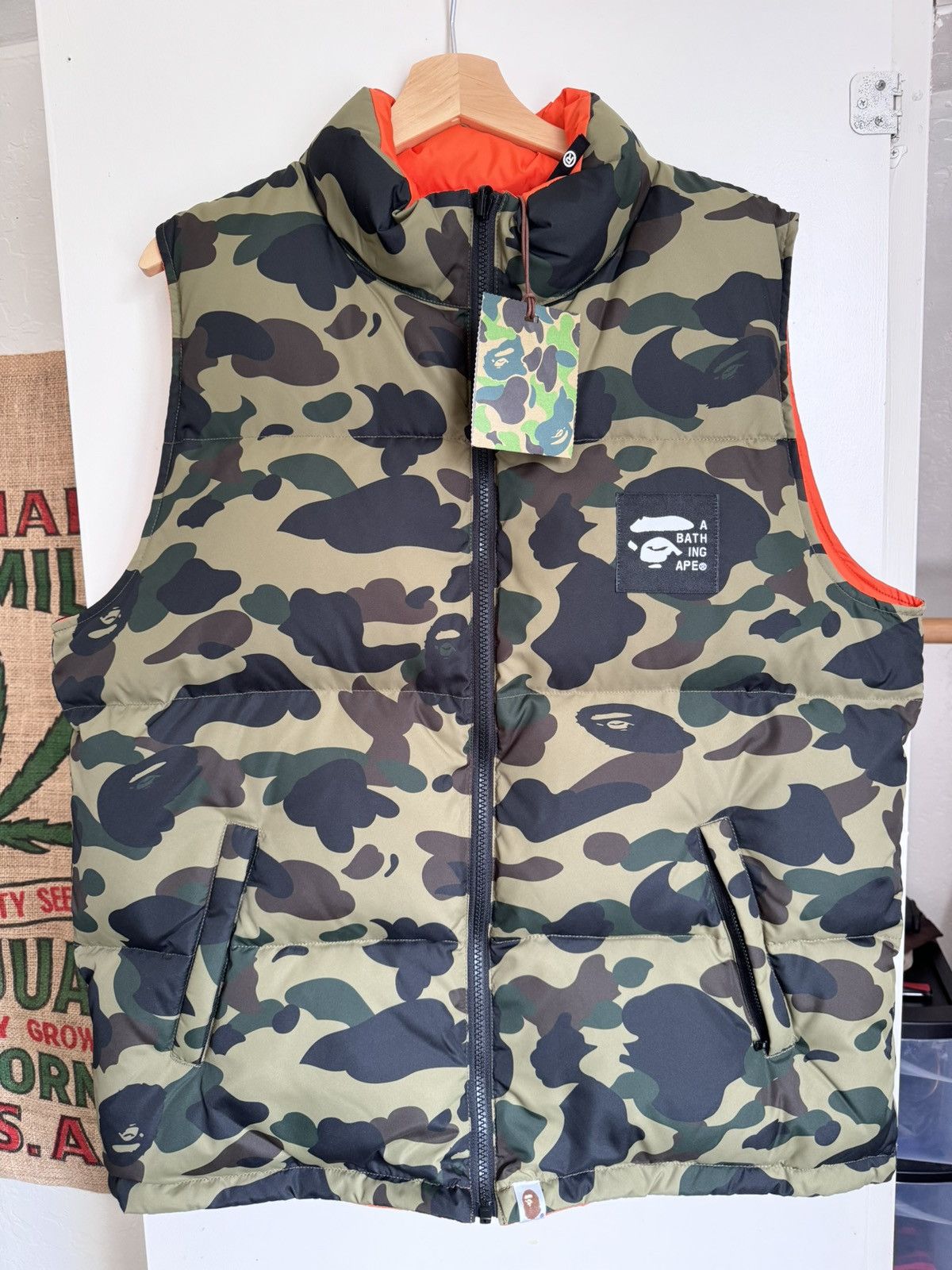 Bape A BATHING APE 1ST CAMO REVERSIBLE DOWN VEST | Grailed