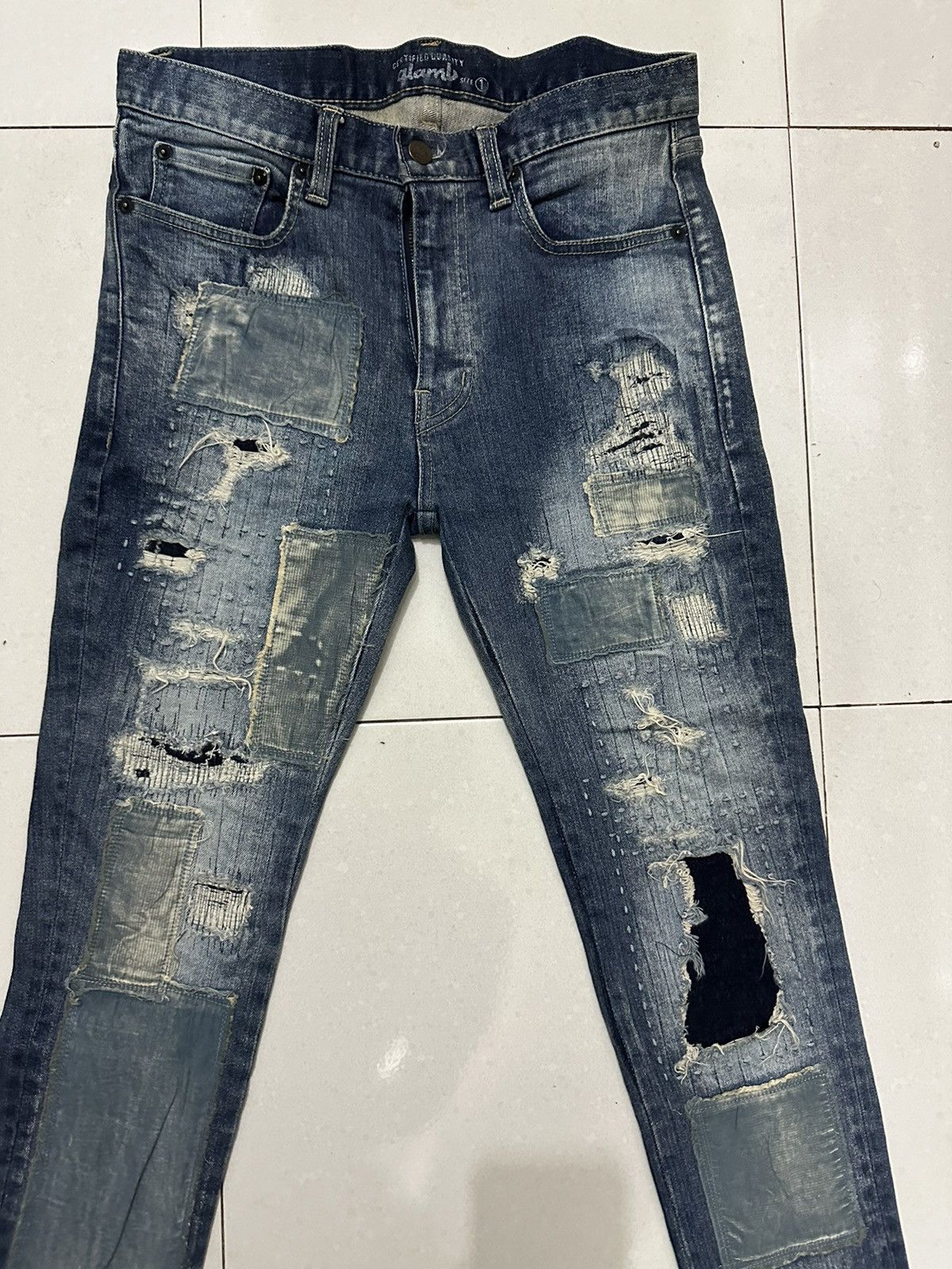 Vintage VTG 🇯🇵 GLAMP Skinny Patchwork Distress Denim Size 1 Size US 30 / EU 46 - 3 Thumbnail