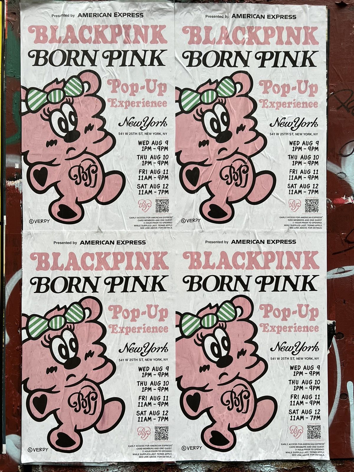 Designer NYC Verdy Born Pink Logo Tee Black Pink Band Medium