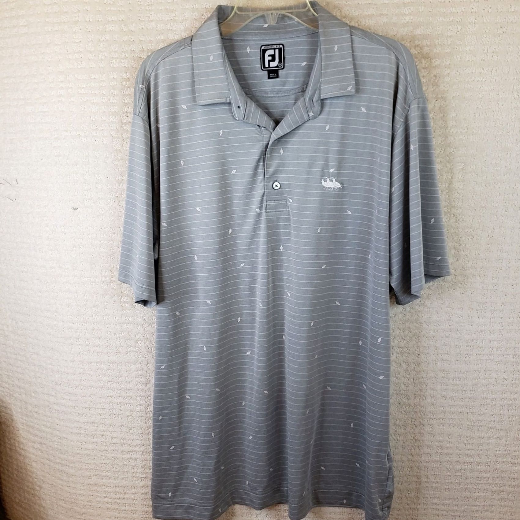 Footjoy FootJoy Polo Shirt Men 2XL Gray White Striped Athletic Fit Quail Logo Polo Shirt Short Sleeve Button Collared Golf Casual Mens Size US XXL / EU 58 / 5 - 2 Thumbnail