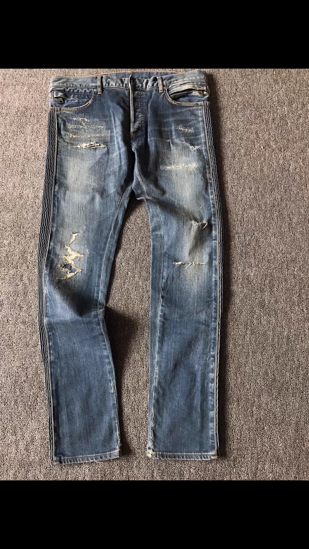 Balmain Blue Distressed Denim Jeans Size US 34 / EU 50 - 1 Thumbnail
