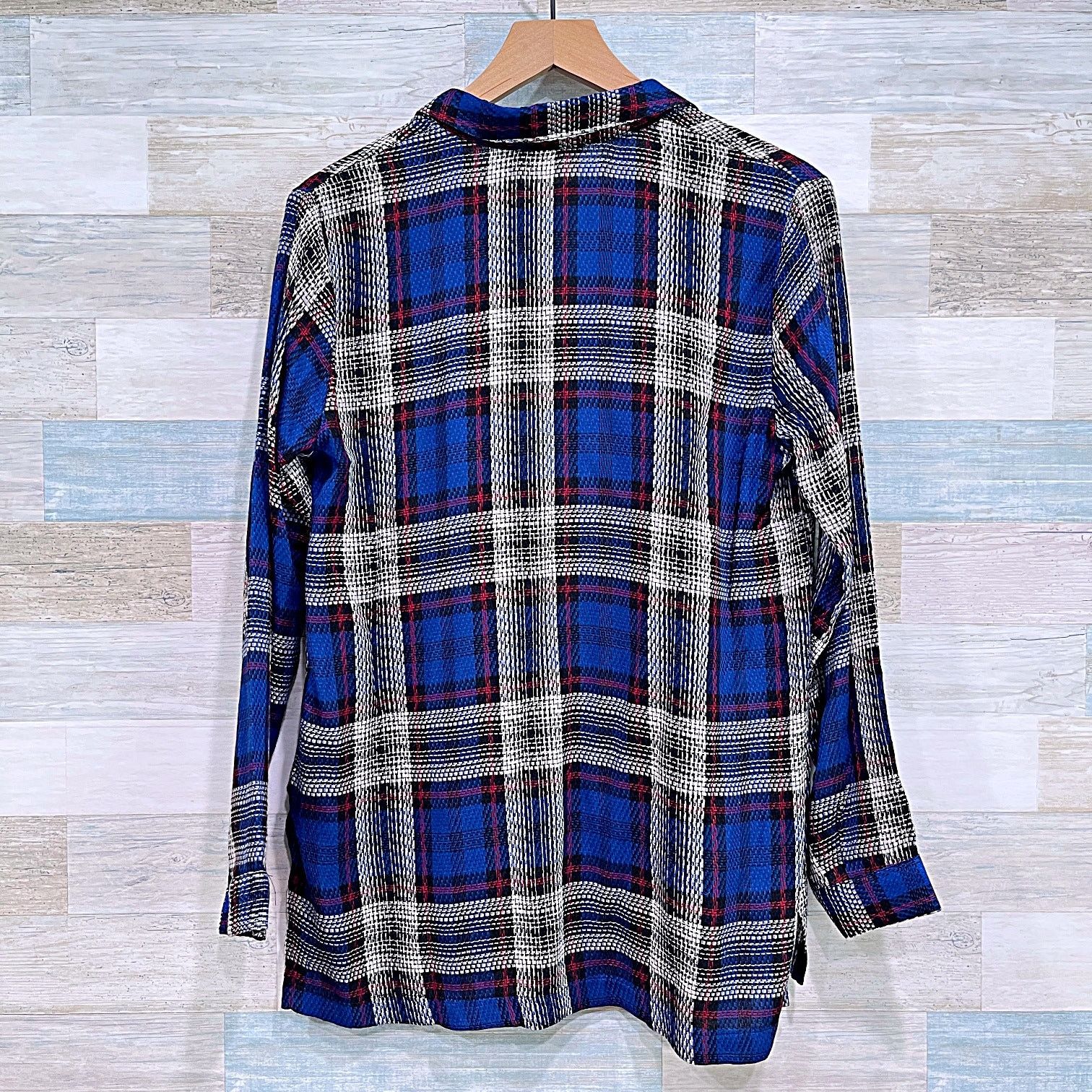 Other LUSH Plaid Flannel Popover Longline Top Blue Gray Relaxed S Size S / US 4 / IT 40 - 3 Thumbnail