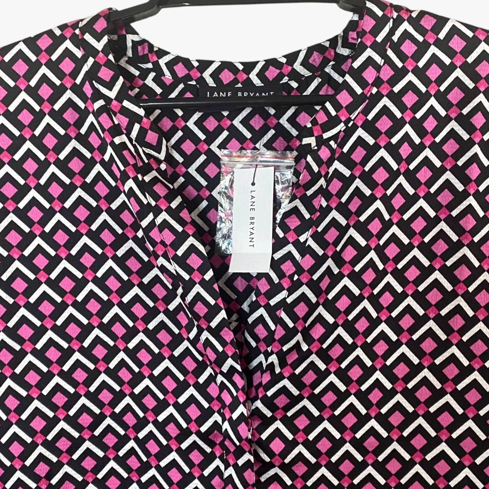 Vintage Lane Bryant Blouse Geometric Pink/Black Womens Size 26/28 New Size 4XL / US 24-26 - 5 Thumbnail