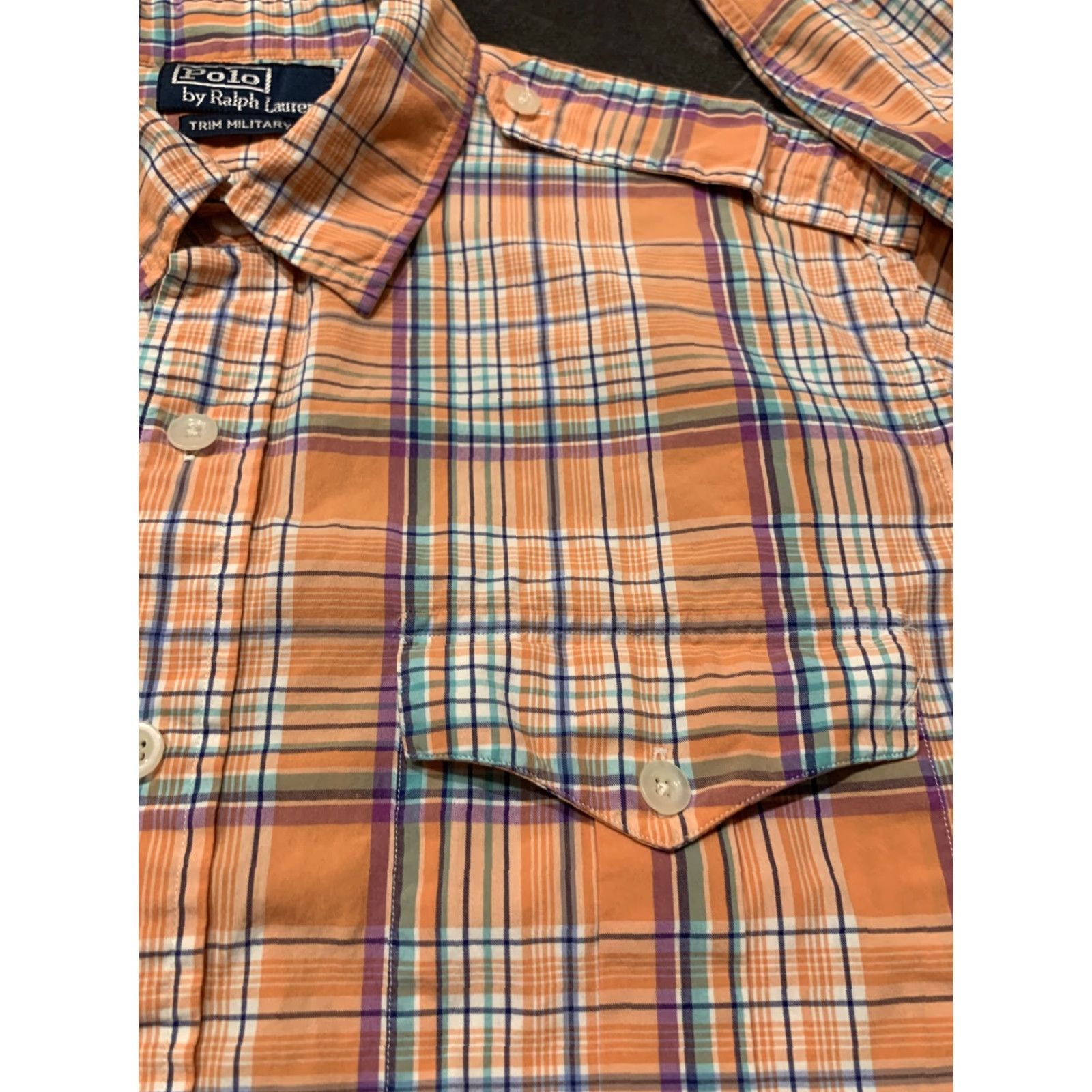 Polo Ralph Lauren Polo Ralph Lauren Button Down Shirt Men Large Orange Military Plaid Long Sleeve Casual Size US L / EU 52-54 / 3 - 3 Thumbnail