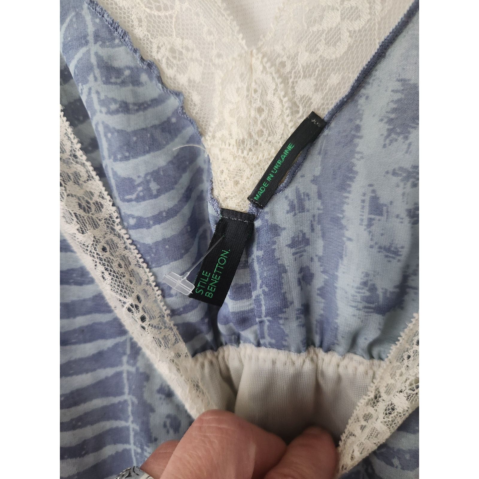 Benetton Benetton satin dress Women's Sz Large Blue lace Y2K Size L / US 10 / IT 46 - 3 Thumbnail