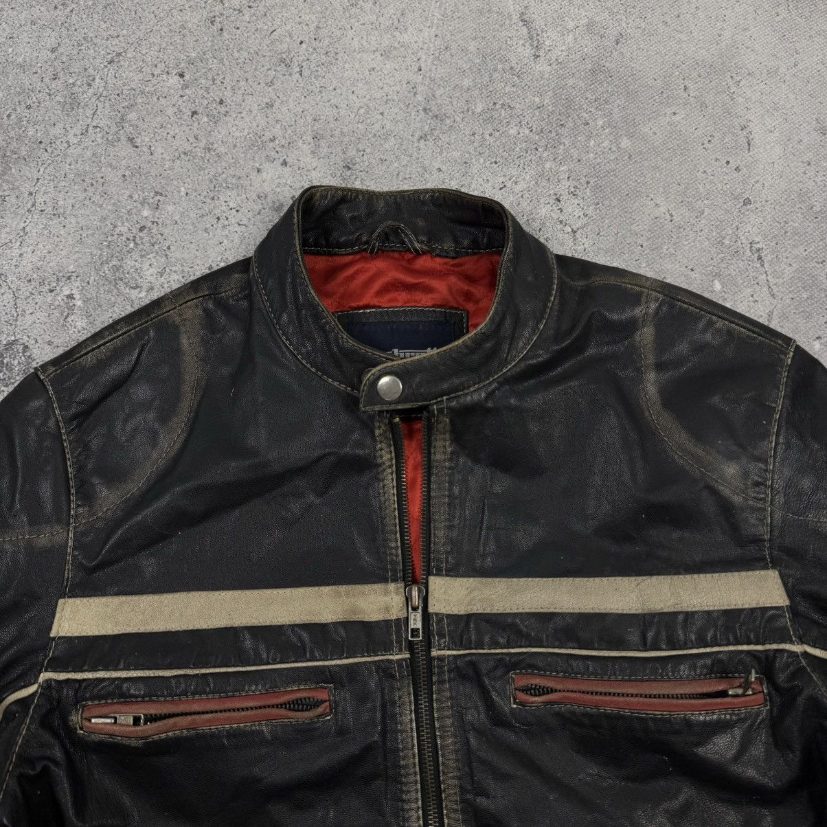Lambretta × Leather × Vintage Lambretta Big Logo Avant Garde Distressed Leather Jacket Size US L / EU 52-54 / 3 - 8 Thumbnail