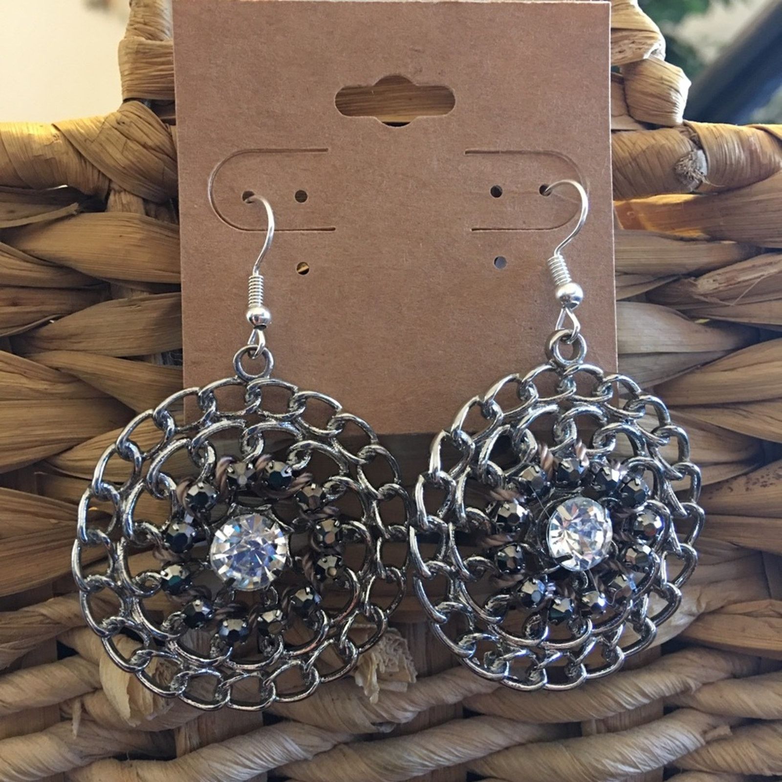 Jewelry Silver chain glass stone accent medallion earrings Size ONE SIZE - 3 Thumbnail