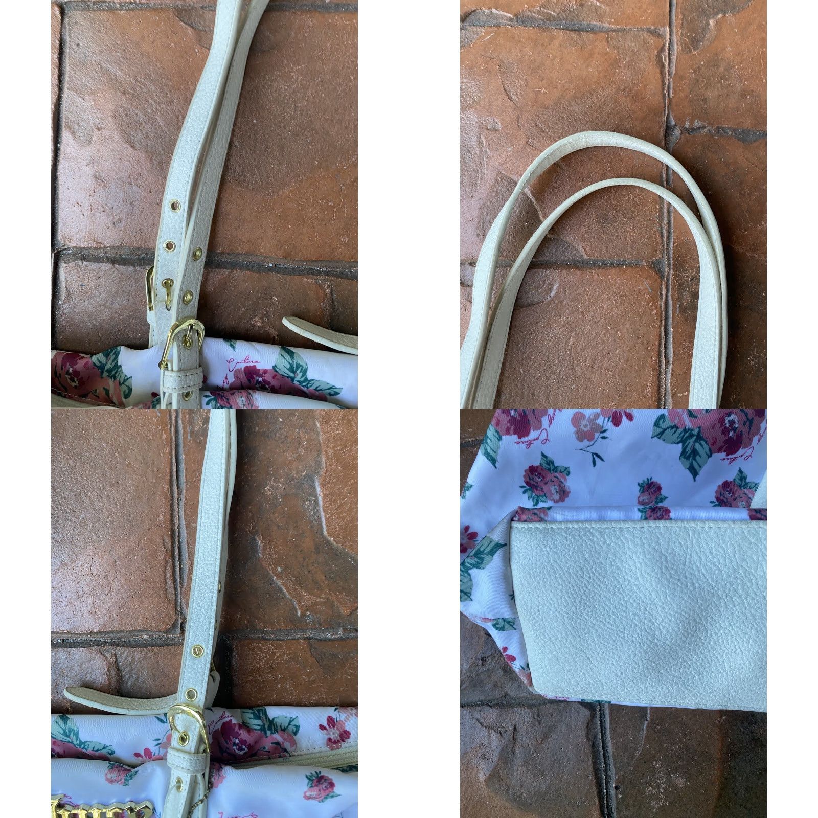 Juicy Couture VINTAGE Juicy Couture Roses Floral Tote Bag Shoulder Handbag Womens Medium Pink Floral Pattern Zip Lining Nylon Leather Handle Size ONE SIZE - 8 Thumbnail