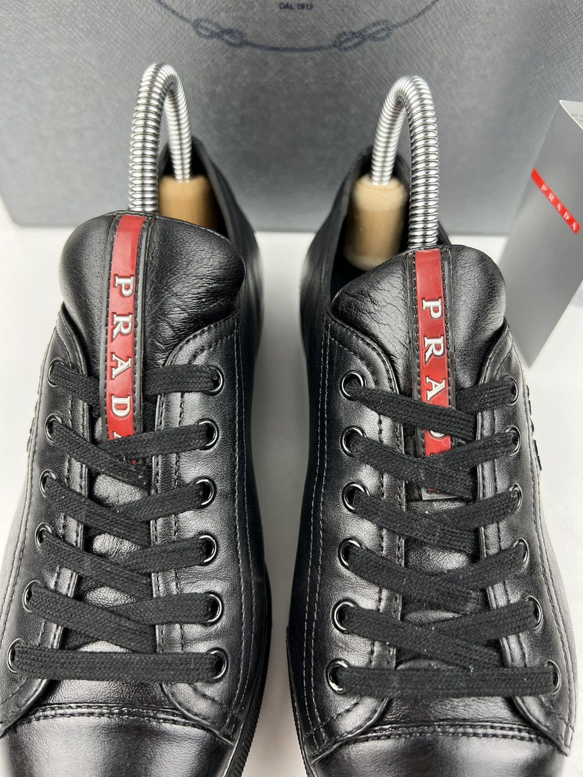 Prada PRADA Sneakers Low-Top Leather Shoes Red Tab Logo Black Wmns Size US 6.5 / IT 36.5 - 11 Thumbnail