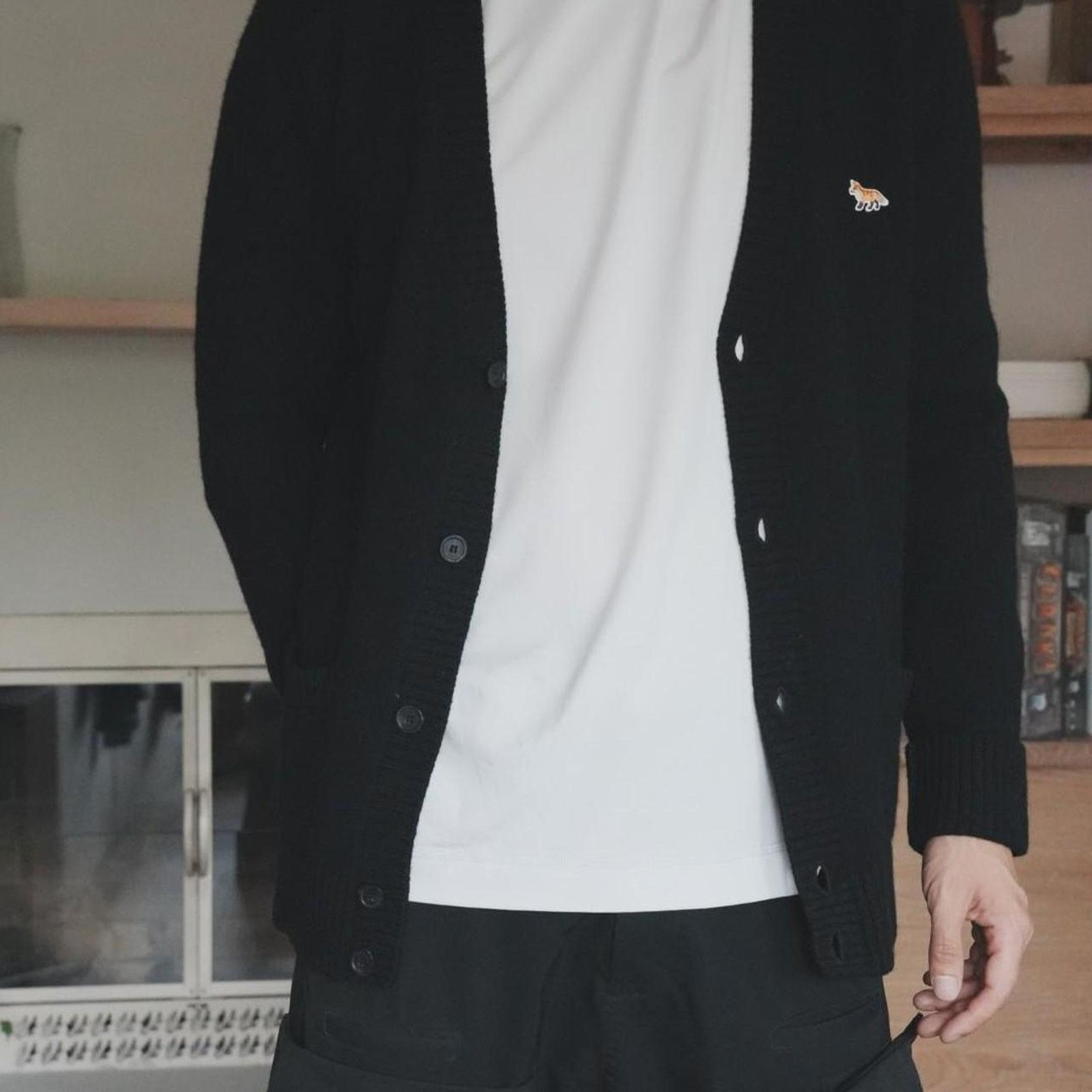 Maison Kitsune Maison Kitsune Black Lambswool Cardigan Size US L / EU 52-54 / 3 - 4 Thumbnail