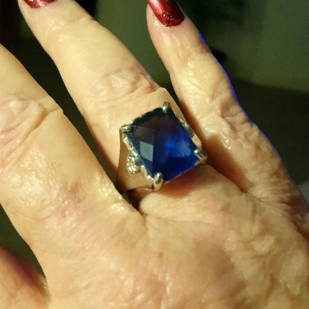 Designer Big Princess Cut Blue Tanzanite Silver Ring - Size 8 Size ONE SIZE - 7 Thumbnail