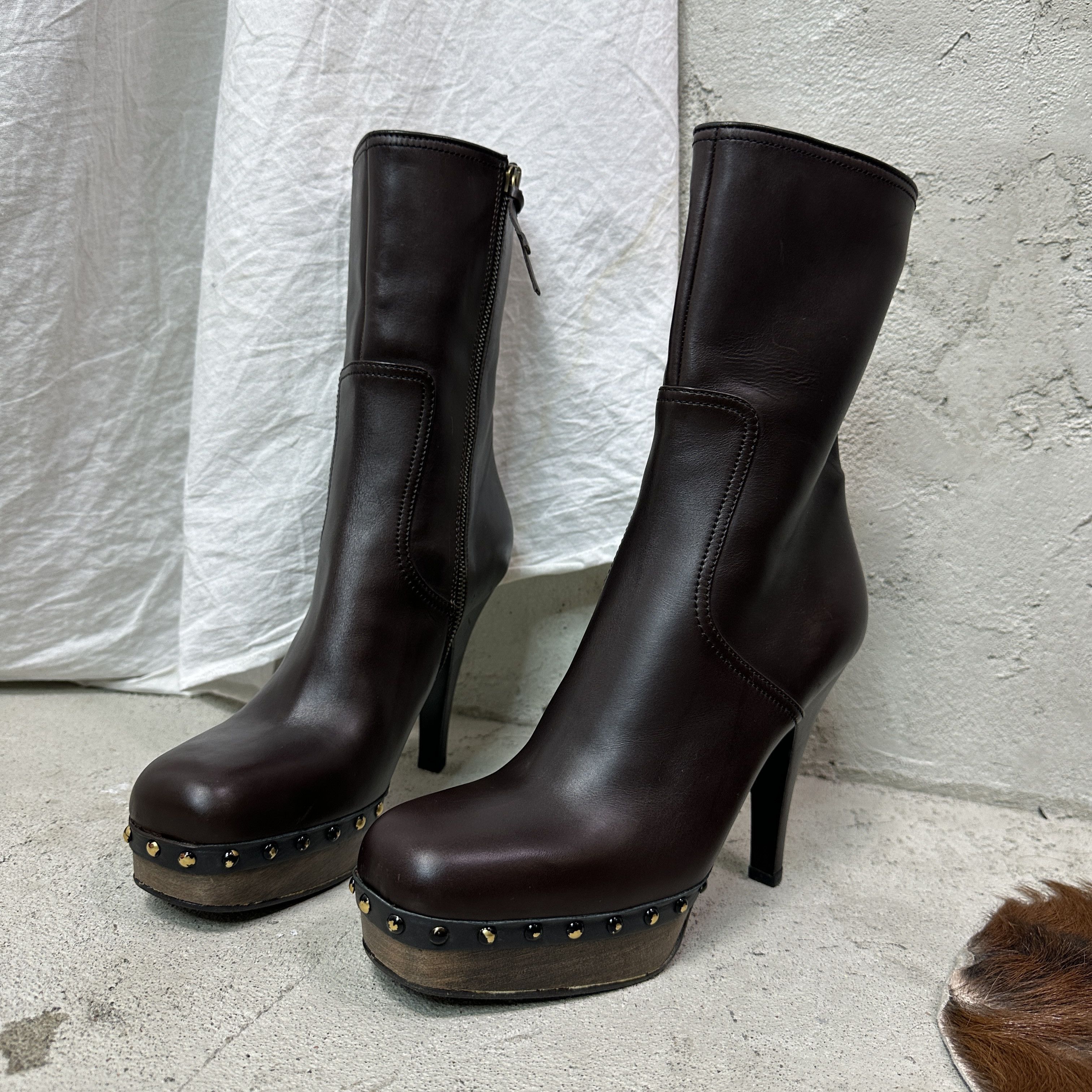 Miu Miu Vintage Leather Platform Studded Biker Miu Miu Boots Y2K Size US 8 / IT 38 - 2 Thumbnail