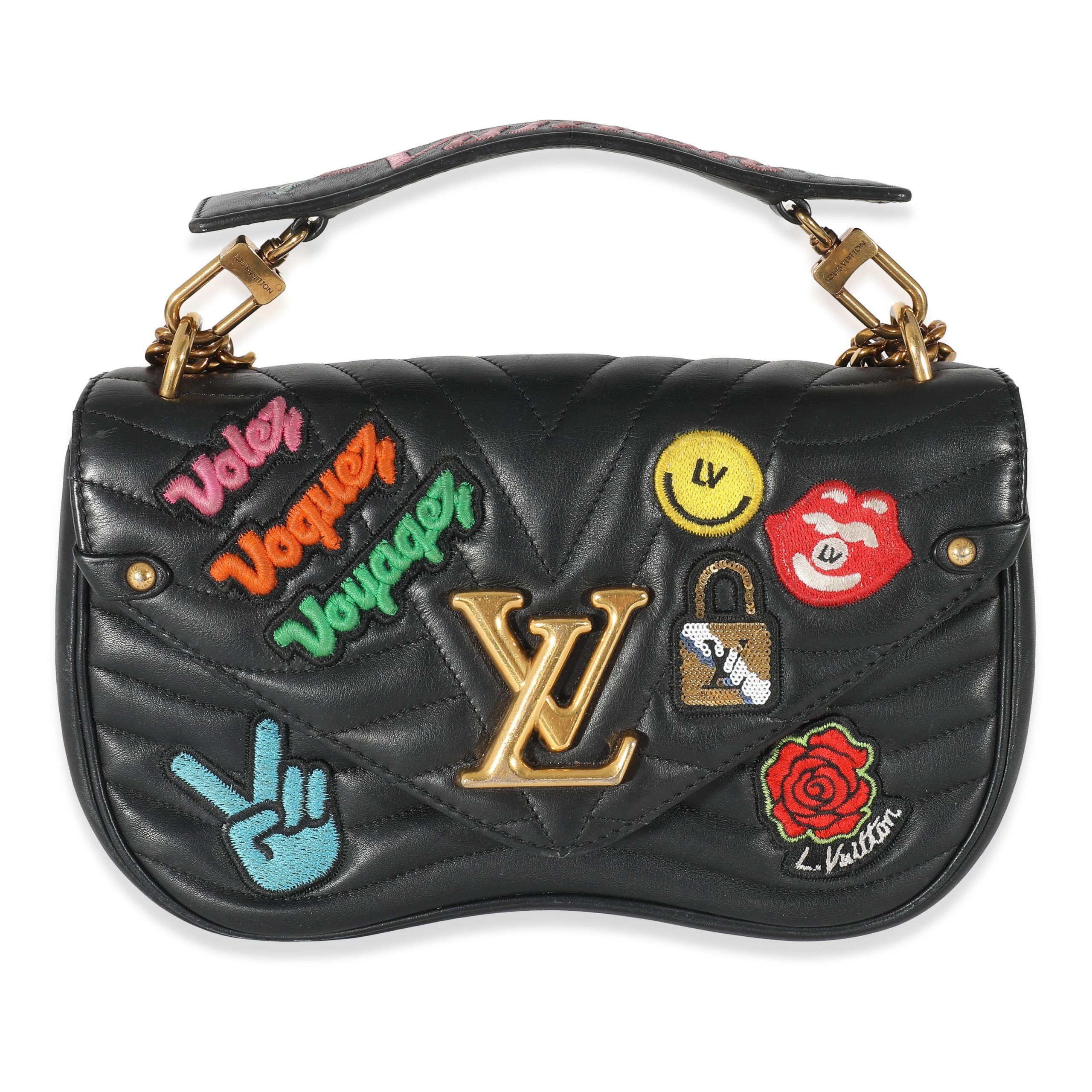 image of Louis Vuitton Black Calfskin Patches New Wave Chain Mm, Women's