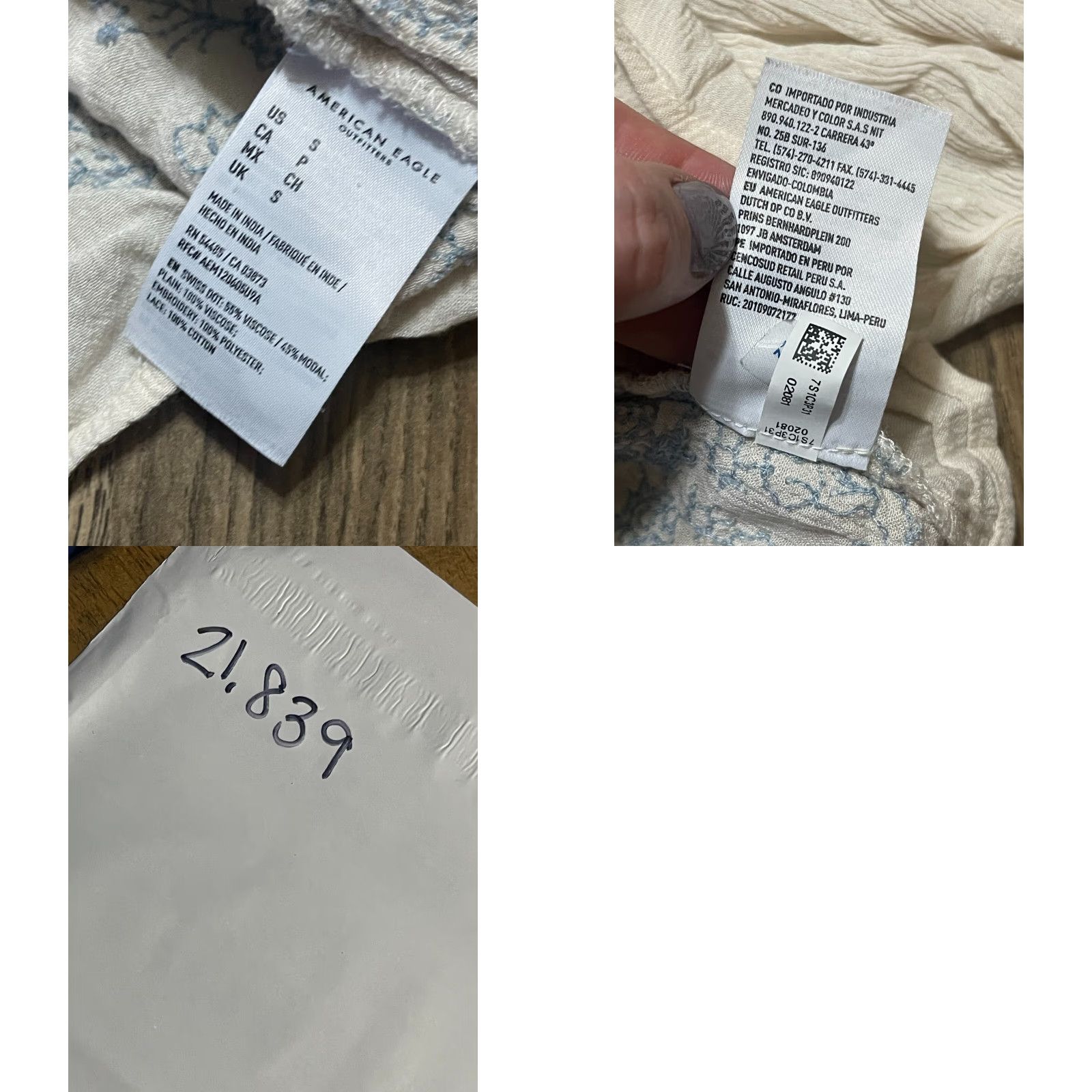 American Eagle Outfitters American Eagle Shirt Women's Small Beige Blue V-neck 3/4 Sleeve Tie Sleeve Size S / US 4 / IT 40 - 8 Thumbnail