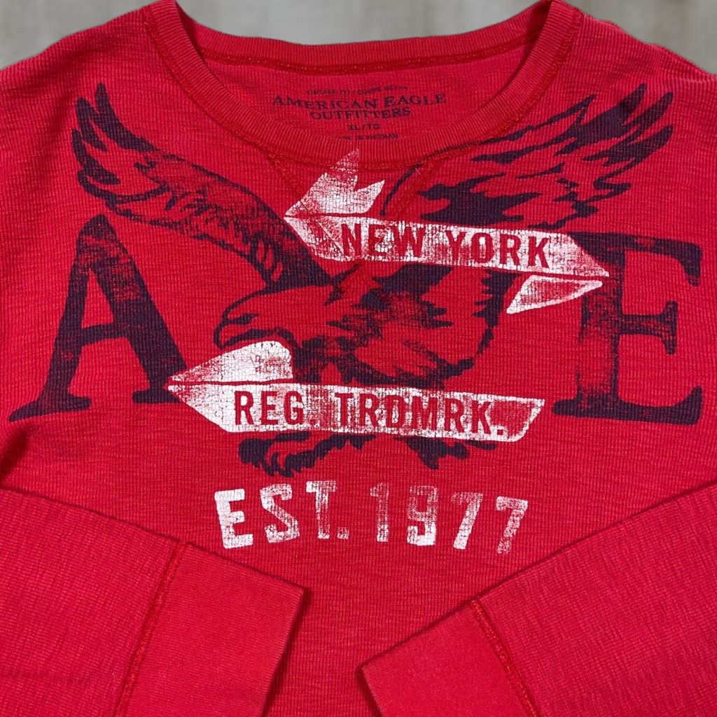 American Eagle Outfitters VINTAGE American Eagle Outfitters Shirt Men XL Red Thermal Waffle Knit Big Logo Bird Graphic T-Shirt Size US XL / EU 56 / 4 - 1 Thumbnail