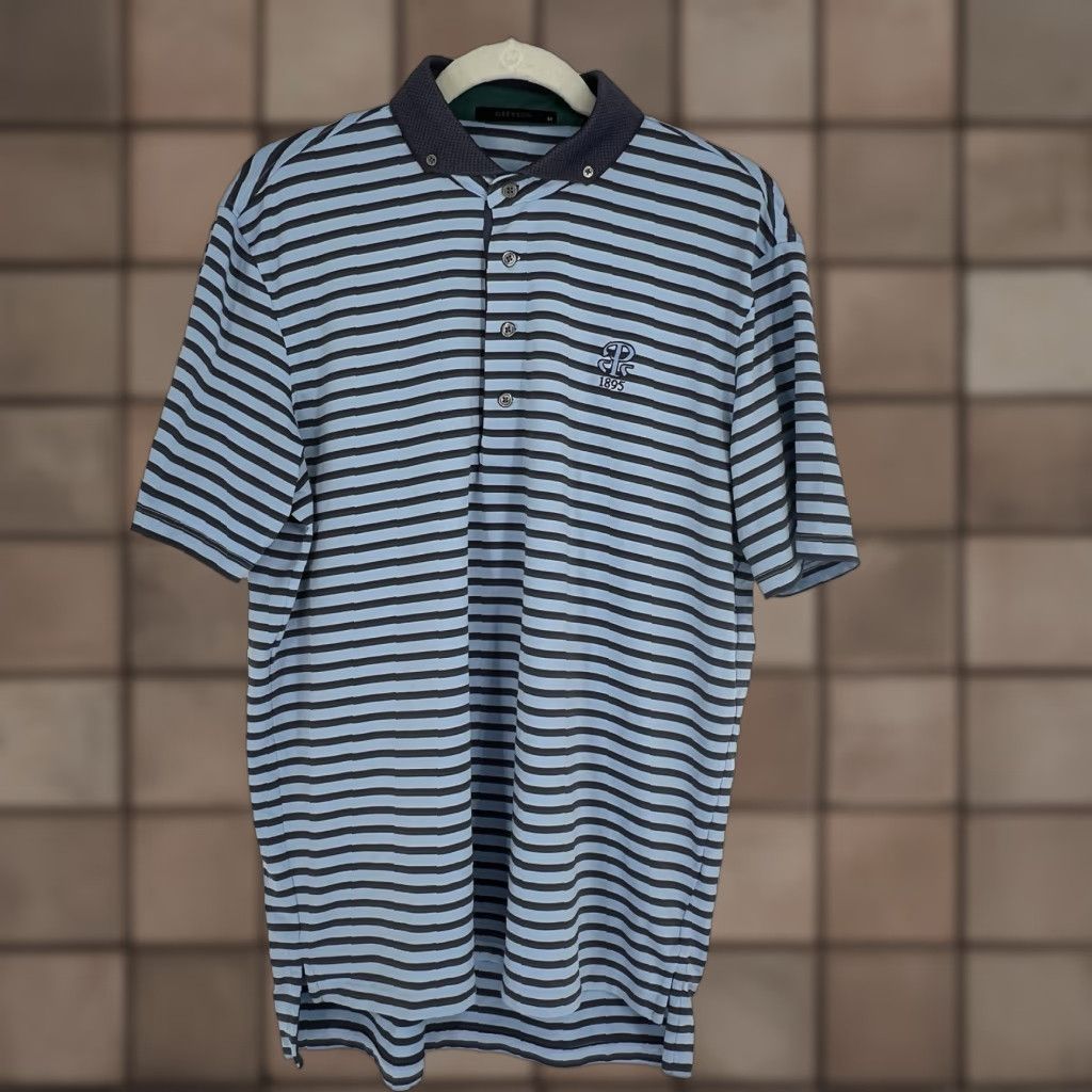 Vintage Greyson Polo Shirt Mens M Blue Stripe Logo Wolf Golf Performance Shirt Size US M / EU 48-50 / 2 - 1 Thumbnail