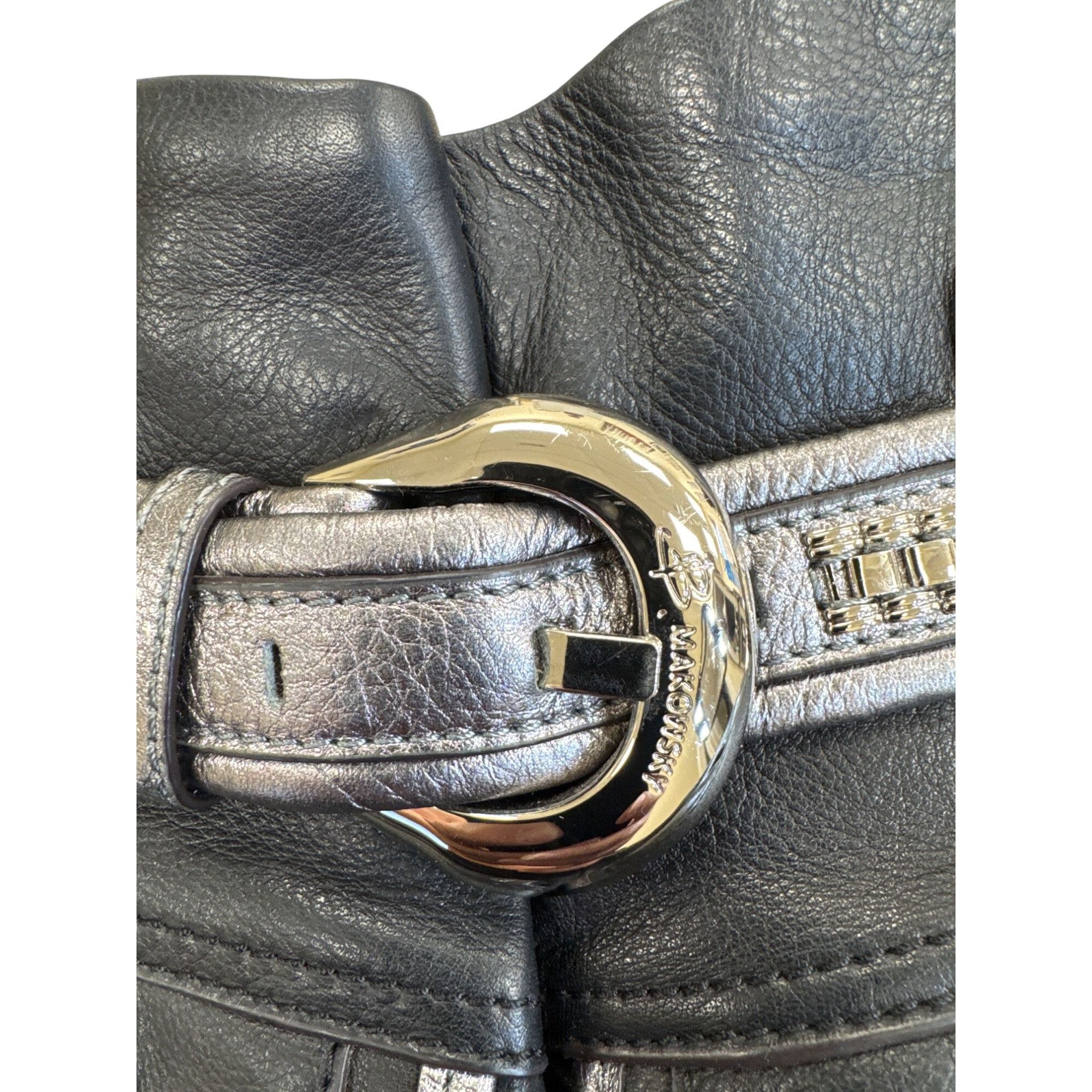 Designer B. Makowsky Womens Black & Silver Leather Hobo Handbag Purse Size ONE SIZE - 2 Thumbnail