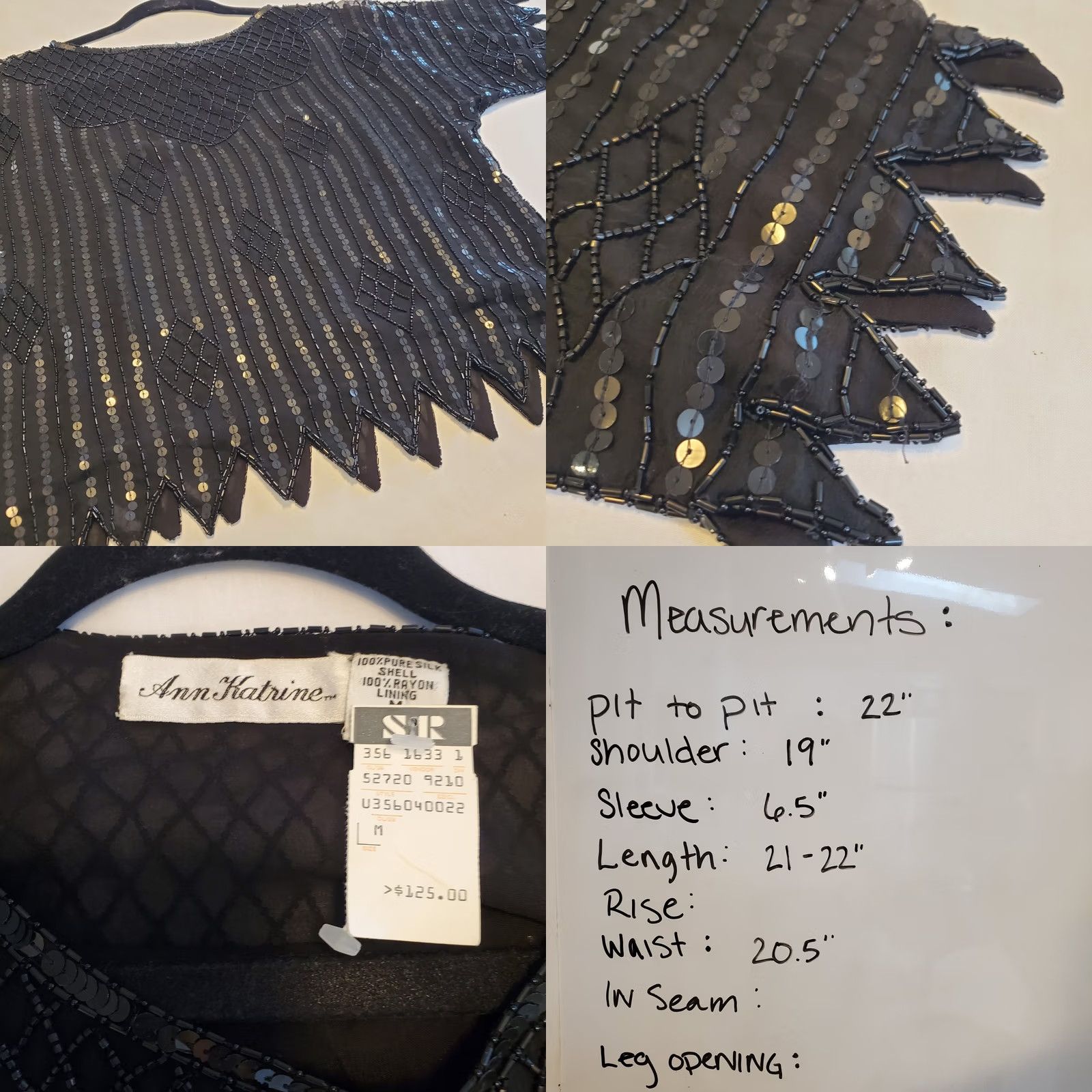 Vintage VINTAGE Ann Katrine Silk Hand Beaded Evening Top Blouse Black M 80s Size M / US 6-8 / IT 42-44 - 8 Thumbnail