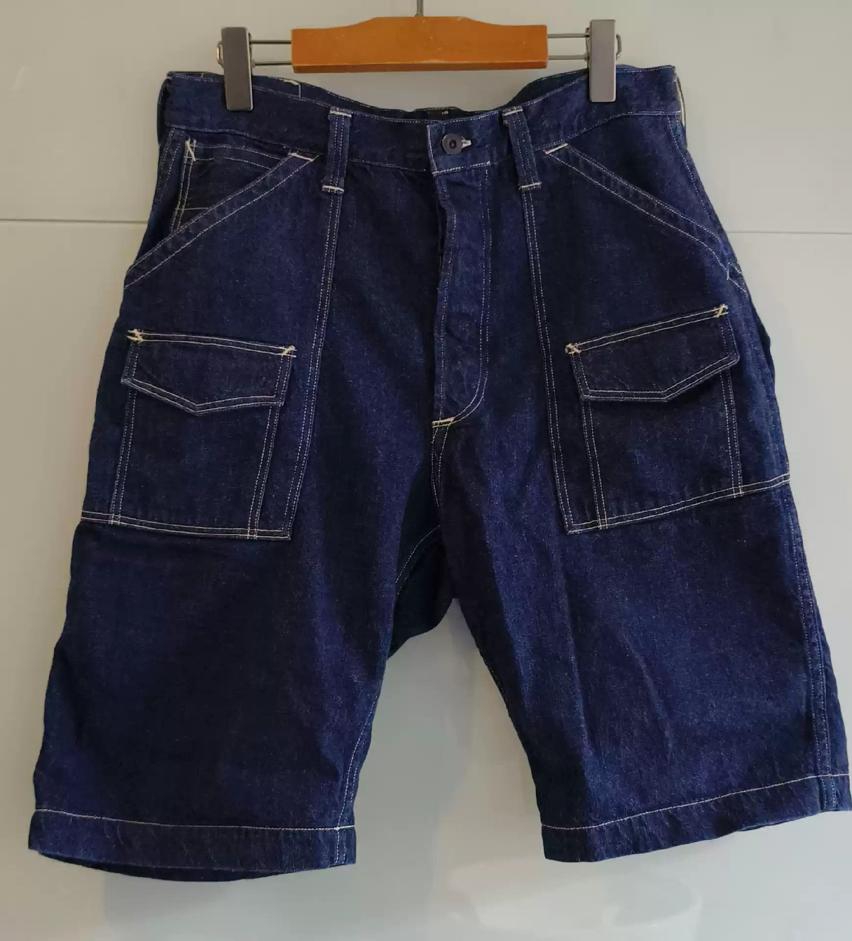 image of Freewheelers Out Of Print Denim Shorts in Blue, Men's (Size 34)