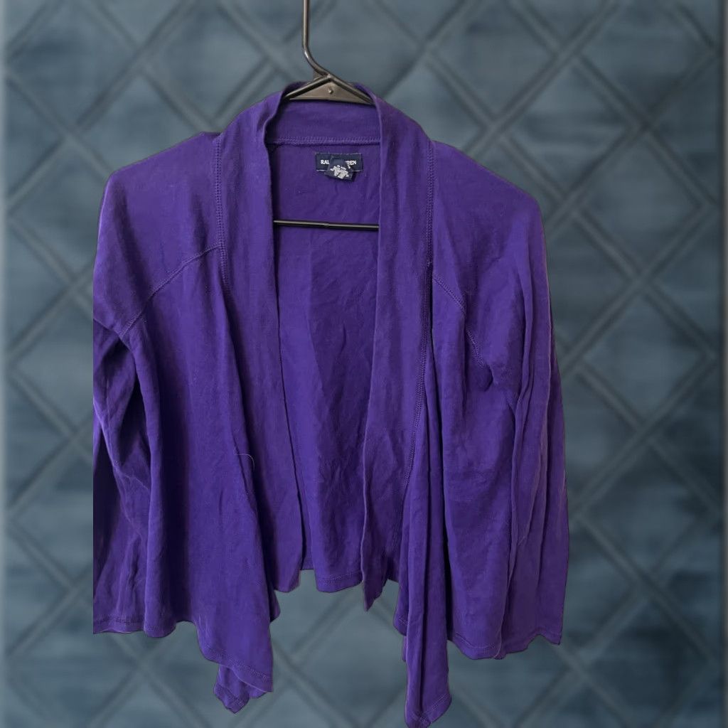 Ralph Lauren Ralph Lauren Womens Large Open Front Knit Sweater Purple Cardigan Cable-Knit 100% Cotton Heavyweight Size L / US 10 / IT 46 - 1 Thumbnail