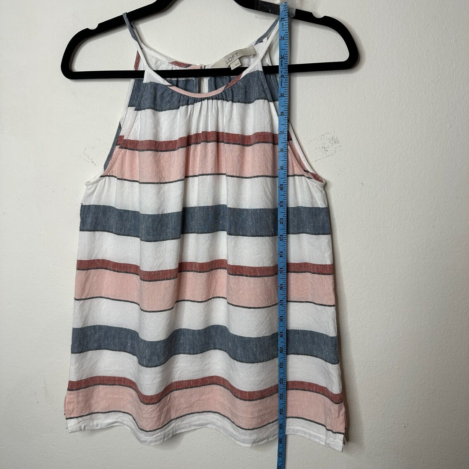 Loft Loft Gray White Pink Stripe Linen Halter Neck Blouse Keyhole Size S / US 4 / IT 40 - 7 Thumbnail