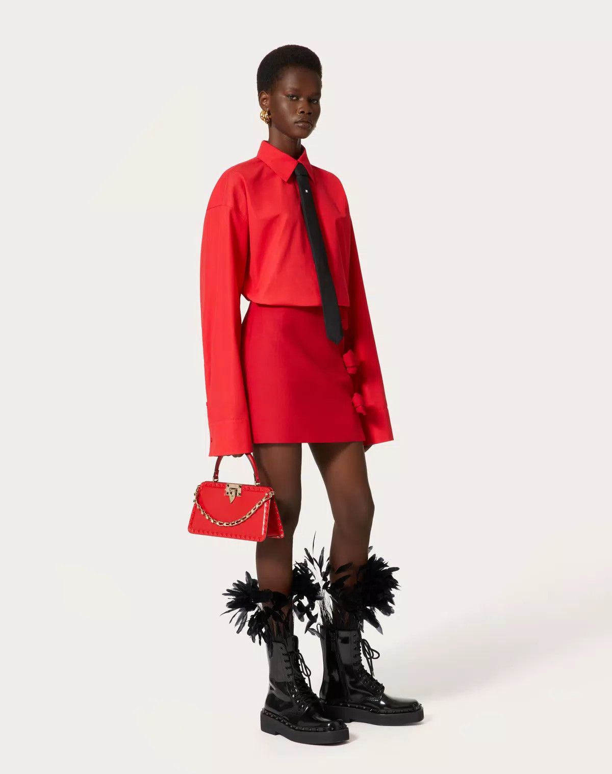 Valentino o1s1wg110625 Compact Popeline Blouse in Red Size M / US 6-8 / IT 42-44 - 2 Thumbnail