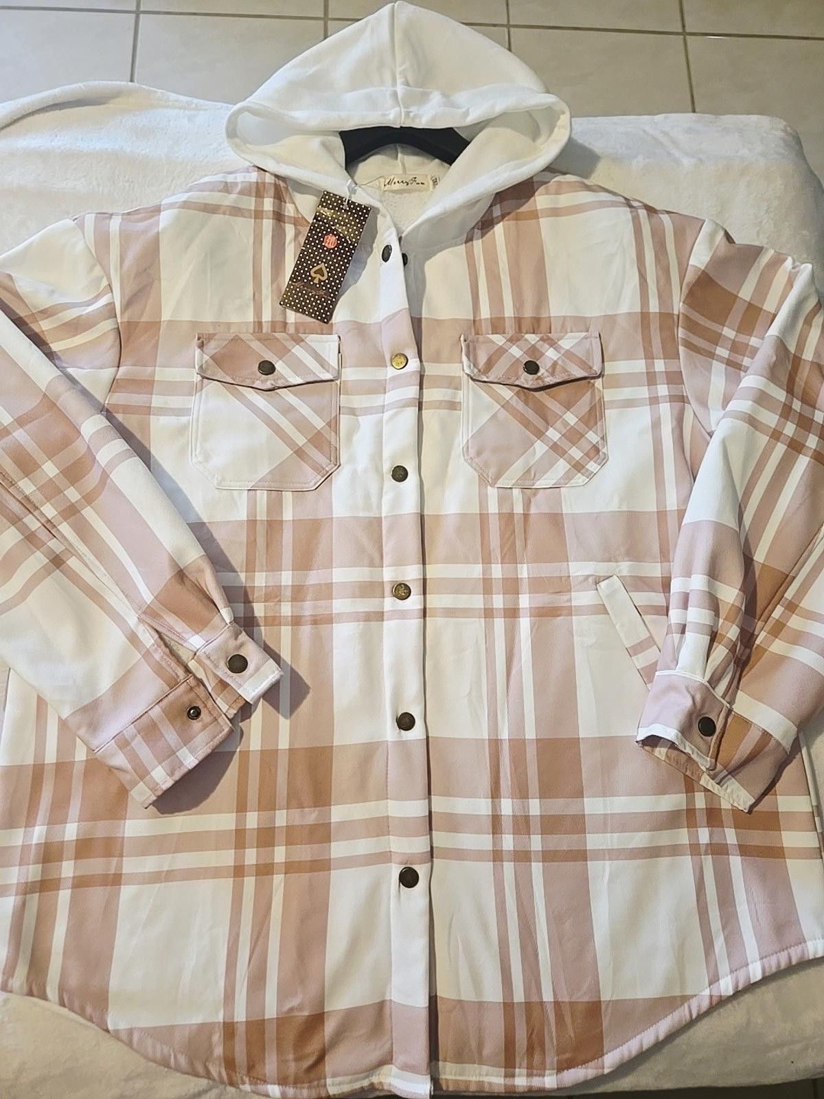 Other MerryFun Women's 2XL Hooded Plaid Shirt Jacket Sherpa NWT Size XXL / US 16-18 / IT 52-54 - 5 Thumbnail