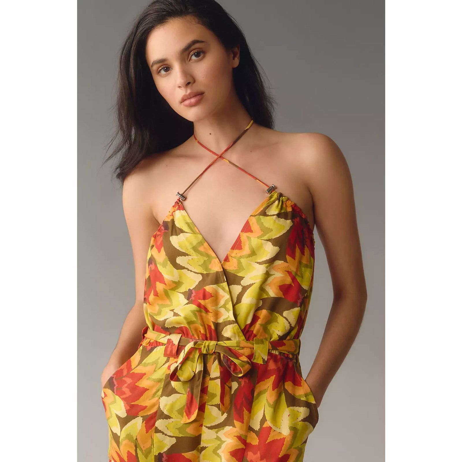 Anthropologie × Farm Rio New Fruit Print Wide Leg Jumpsuit $188 SMALL Yellow Tassels Size 28" / US 6 / IT 42 - 2 Thumbnail