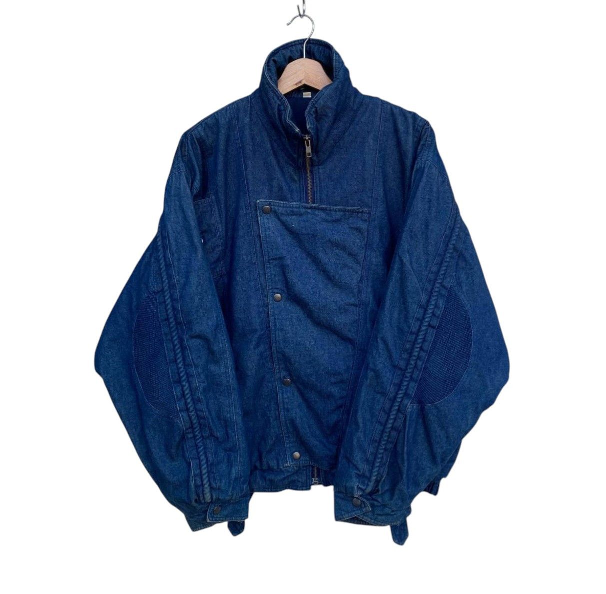 Vintage Vintage 90s Asymmetric Denim Bomber Jacket Like Issey Miyake Size US L / EU 52-54 / 3 - 9 Thumbnail